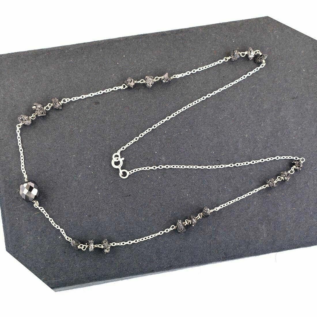 Handmade Hand Made Sterling Chain Necklace with Black Diamond Beads Size ONE SIZE - 3 Thumbnail
