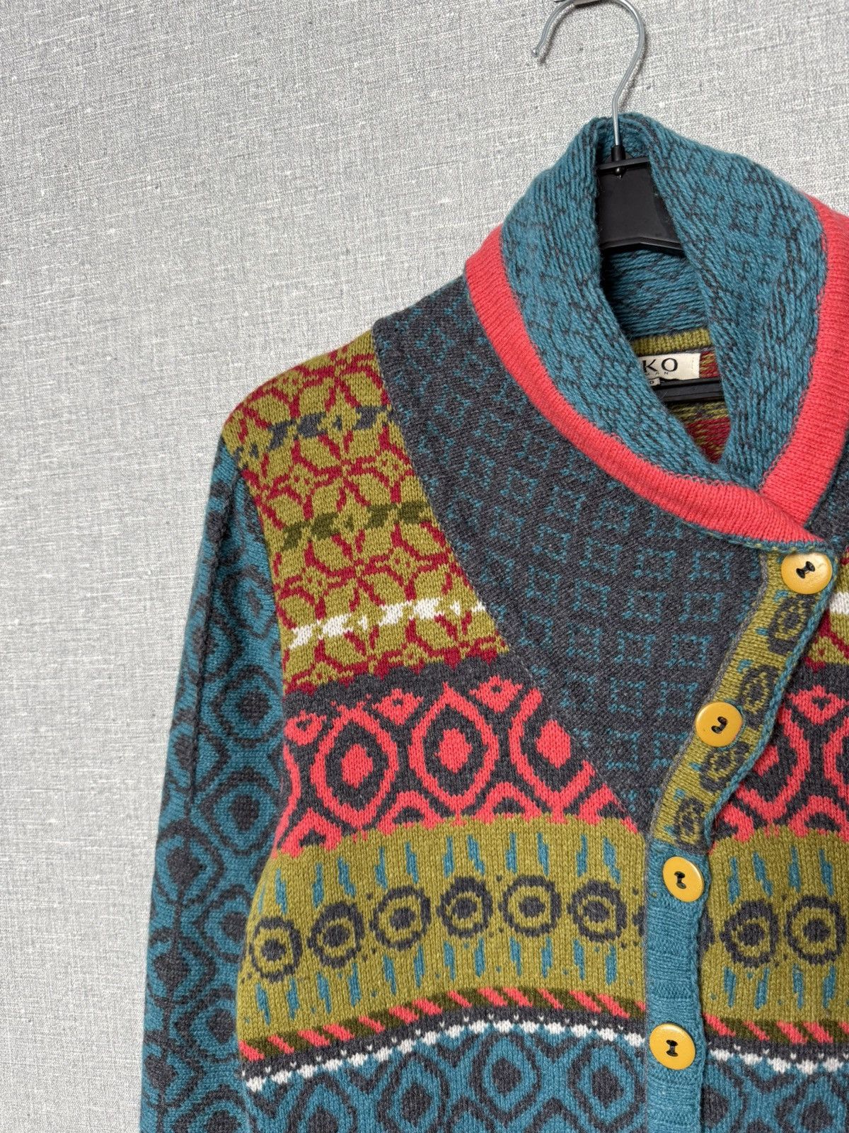 Desigual Ivko Wool Cardigan Geometric Pattern Shawl Collar Sweater Size M / US 6-8 / IT 42-44 - 4 Thumbnail