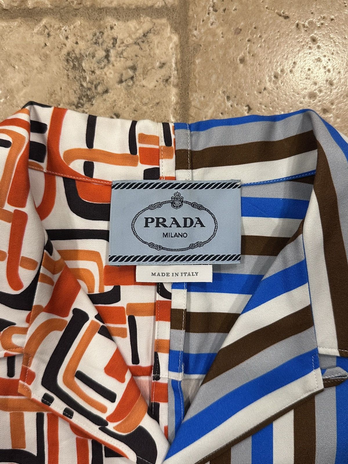 Prada Prada Double Match FW18 Flame / Striped Bowling Shirt Size US L / EU 52-54 / 3 - 8 Thumbnail