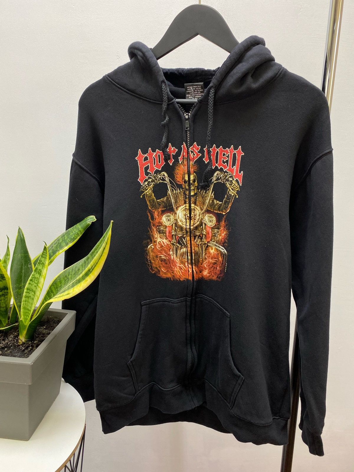 Japanese Brand × Vintage Vintage Y2K Hot AS Hell Burning Skeleton Rider Hoodie Size US L / EU 52-54 / 3 - 5 Thumbnail