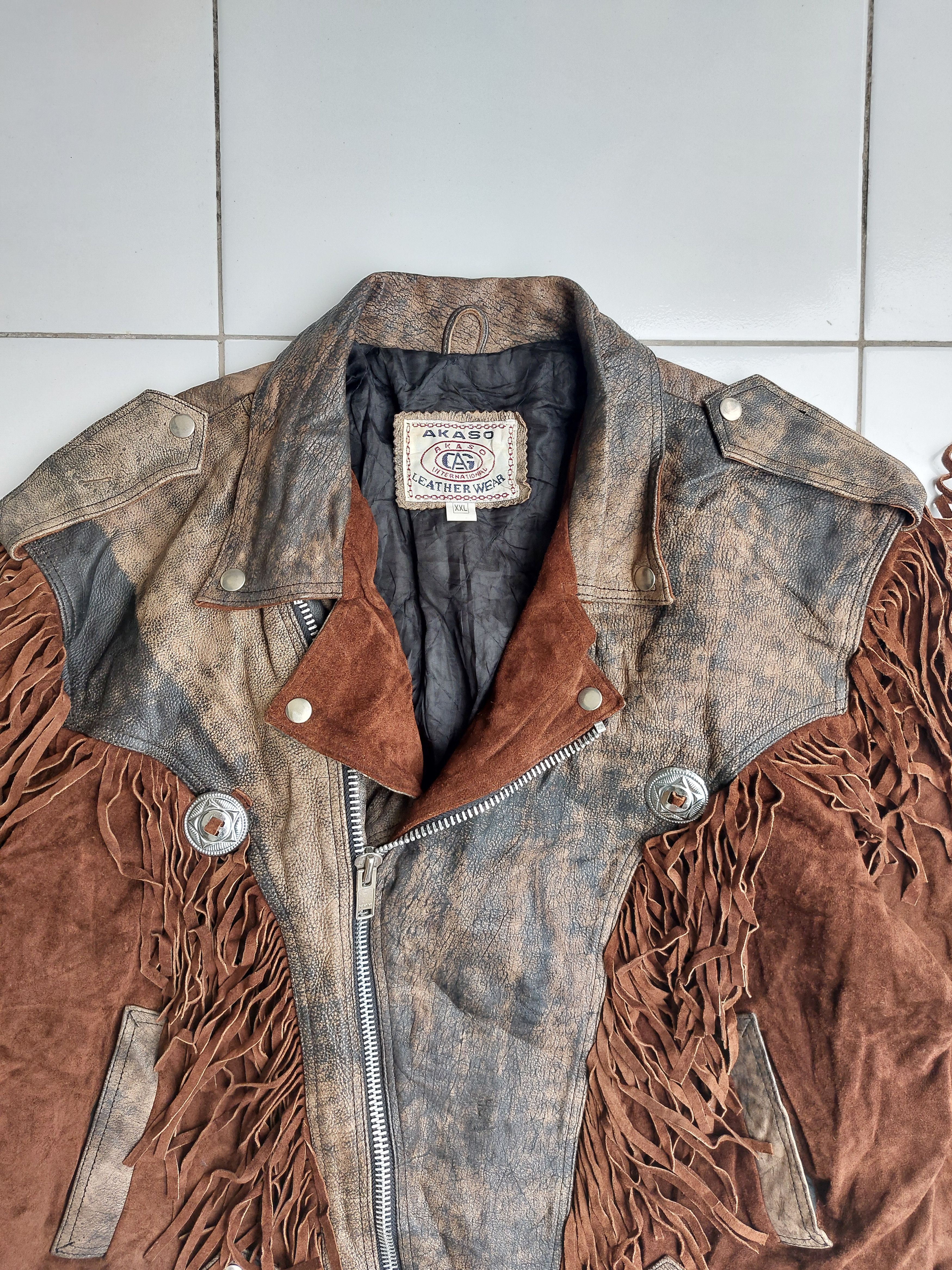 Vintage Akaso Vintage Fringed Leather Jacket Double Breasted Size US XL / EU 56 / 4 - 8 Thumbnail