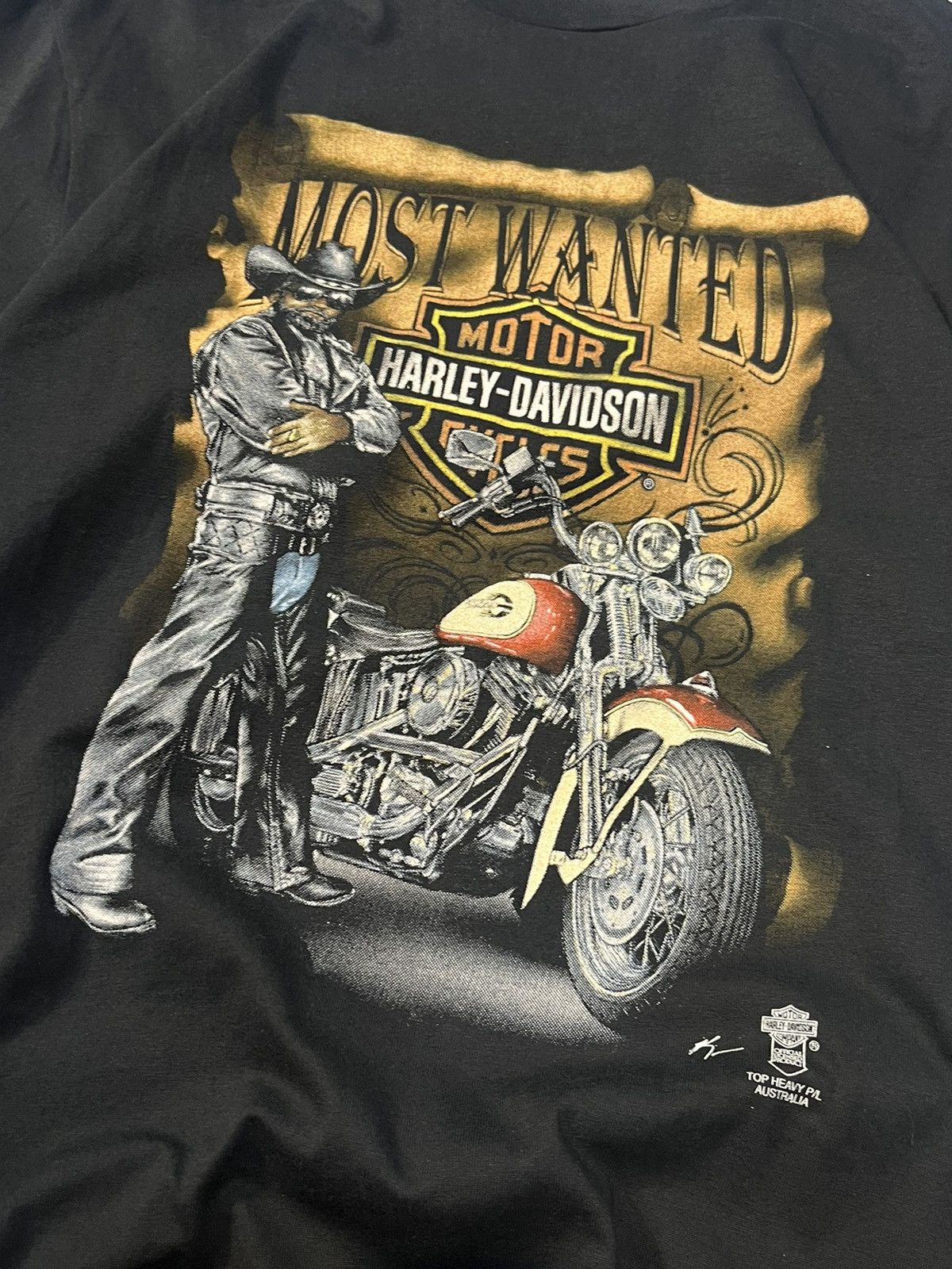 Harley Davidson × Man Made In Australia × Vintage 1992, VINTAGE 3D EMBLEM HARLEY DAVIDSON MOST WANTED Size US M / EU 48-50 / 2 - 4 Thumbnail