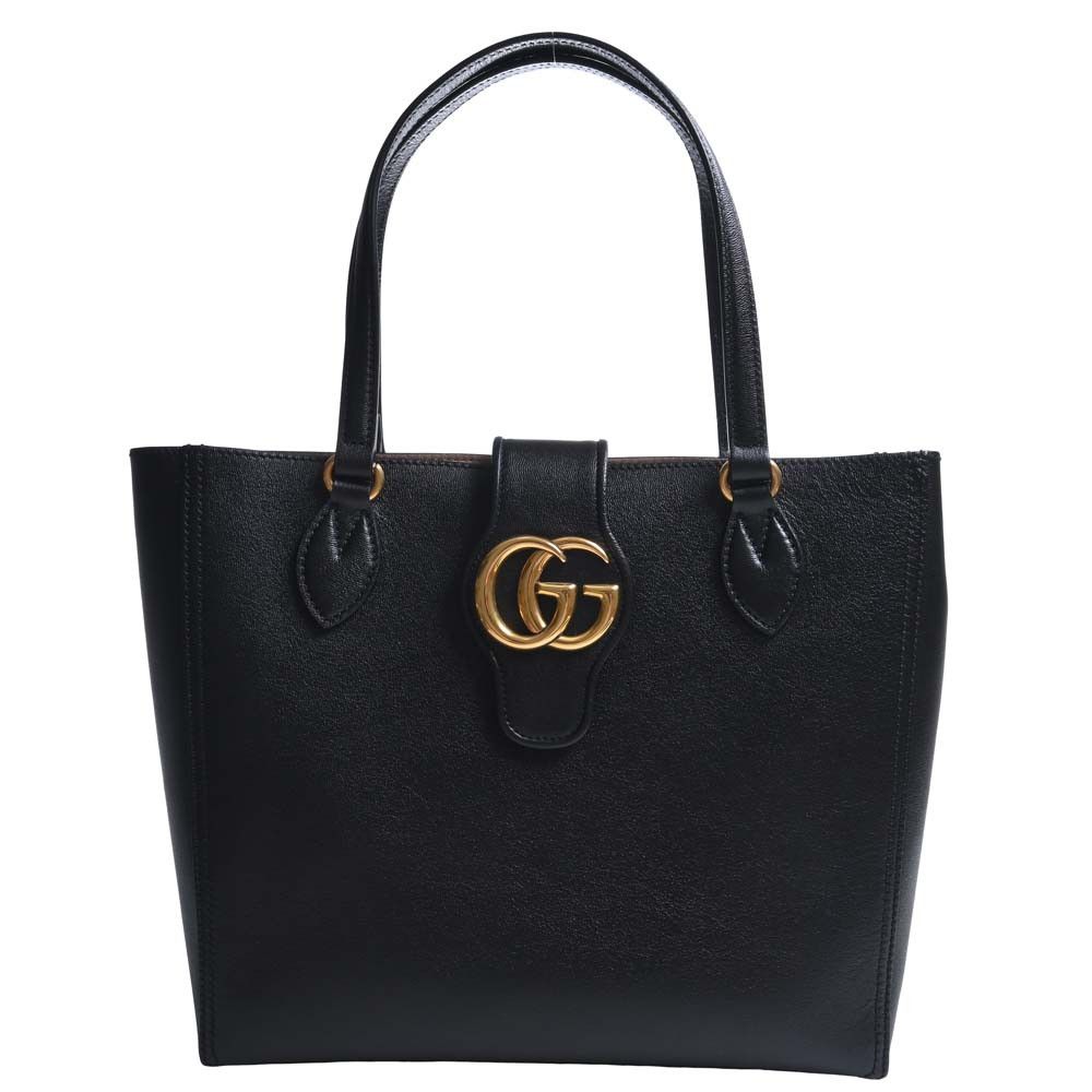 image of Gucci Leather Double G Small Tote Bag Black, Women's