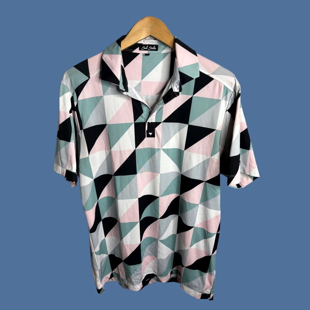 Vintage Bad Birdie Polo Shirt Mens M Pink Green Black Geometric Golf Allover Print Size US M / EU 48-50 / 2 - 1 Thumbnail