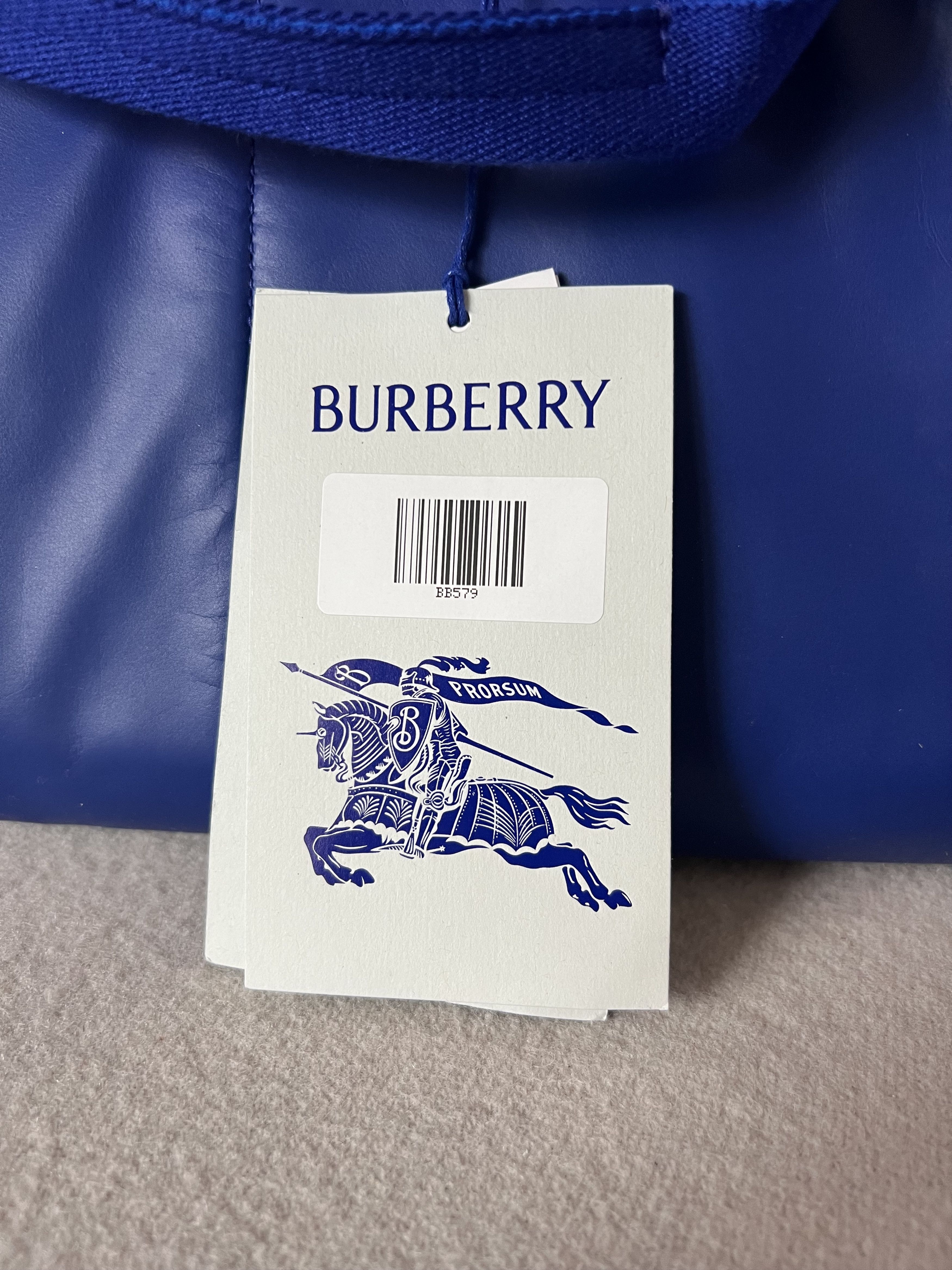 Burberry Burberry XL Check Shopper Tote Bag in Blue Leather Wool Size ONE SIZE - 8 Thumbnail