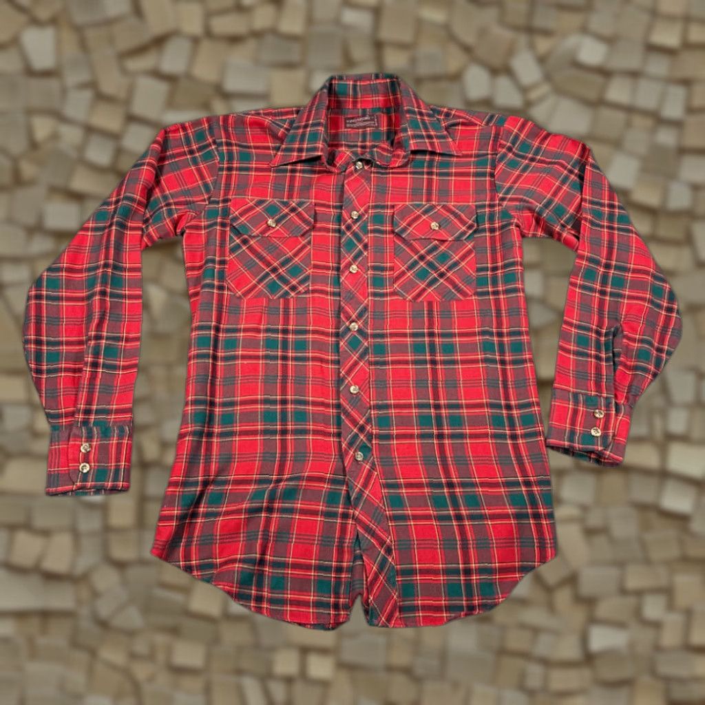 Sears VINTAGE Kingsport Shirt Adult SMALL Red Plaid 80s Outdoor Classic Cowboy Western Button-Up Long Sleeve Winners 19.5 Chest 28 Length Mens Size US S / EU 44-46 / 1 - 1 Thumbnail