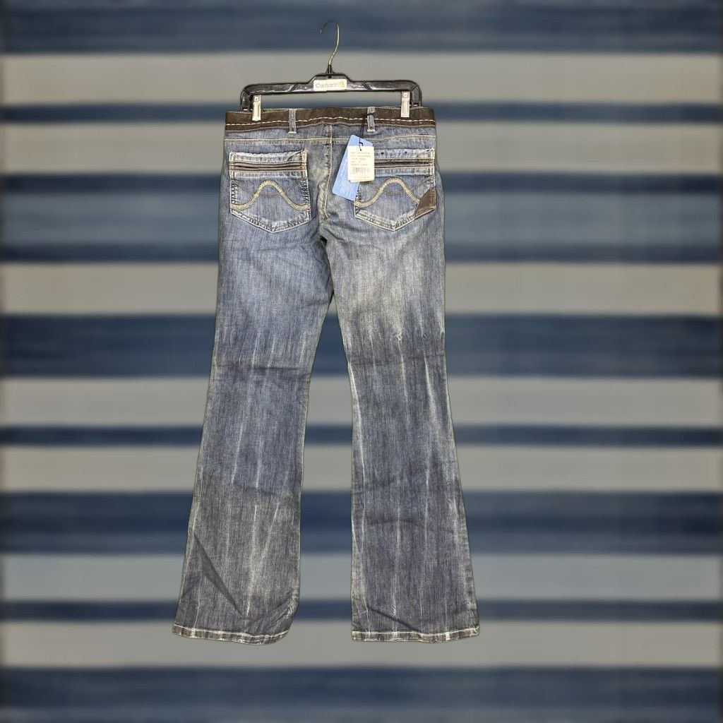 Vintage Allyance Blue Denim Jeans Womens Size 29 Low Rise Flare 30" Inseam Stretch Pockets Size 29" - 1 Thumbnail