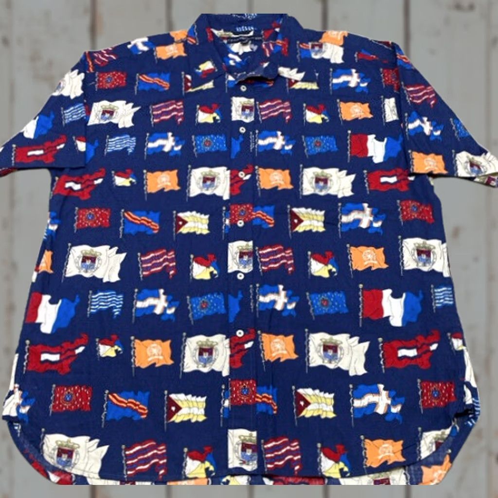 Tommy Hilfiger Tommy Hilfiger Shirt Short Sleeve Button Up Men's XL Blue All Over Print Flags Size US XL / EU 56 / 4 - 1 Thumbnail