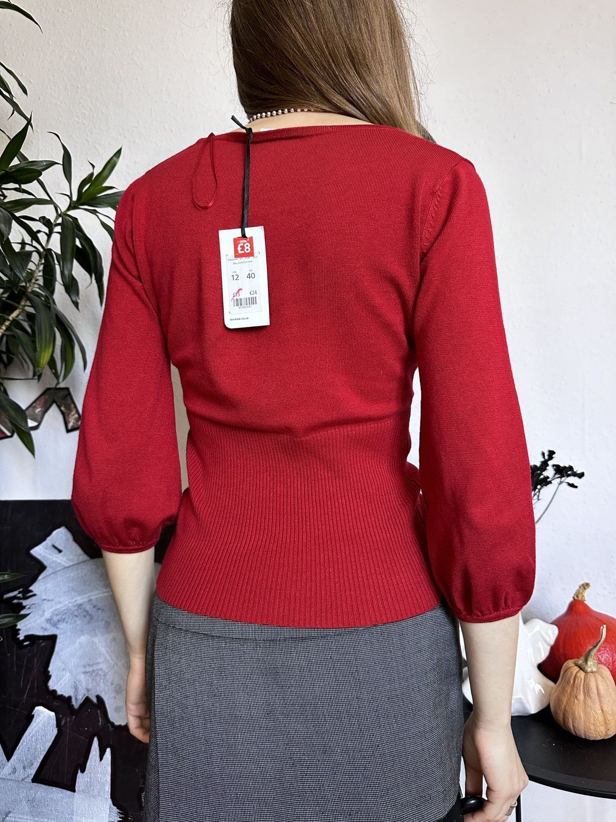 Japanese Brand × Vintage Red Autumn Retro Knitted 3/4 Wrap Sweater Pullover Size M / US 6-8 / IT 42-44 - 5 Thumbnail