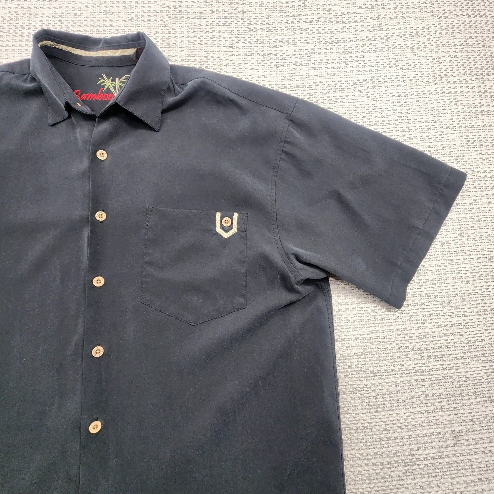 Vintage Bamboo Cay Shirt Men M Black Short Sleeve Button-Up Modal Polyester Pocket Size US M / EU 48-50 / 2 - 2 Thumbnail