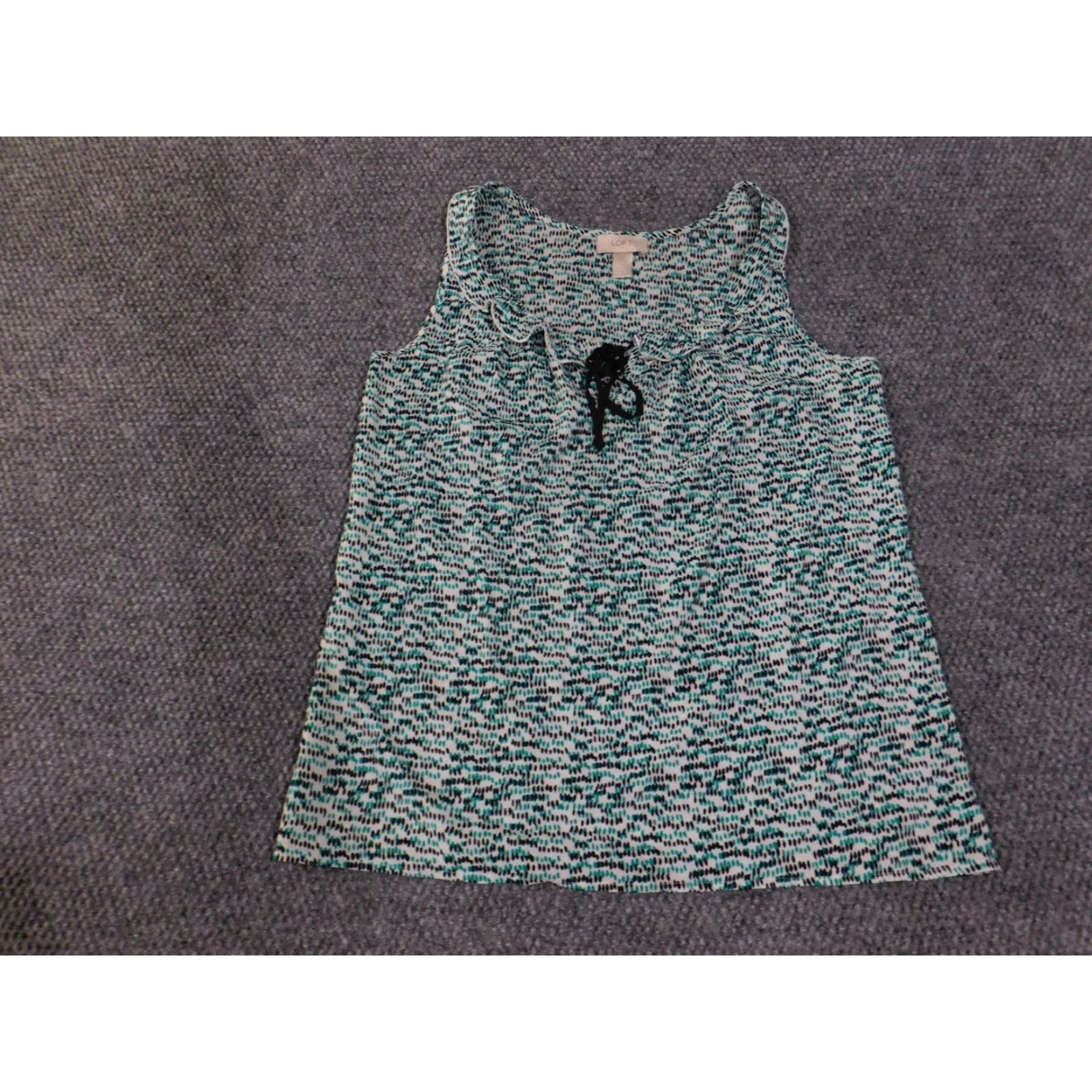 Loft LOFT Shirt Womens Small Teal Black Sleeveless Tie Neck Ruffle Blouse Size S / US 4 / IT 40 - 3 Thumbnail