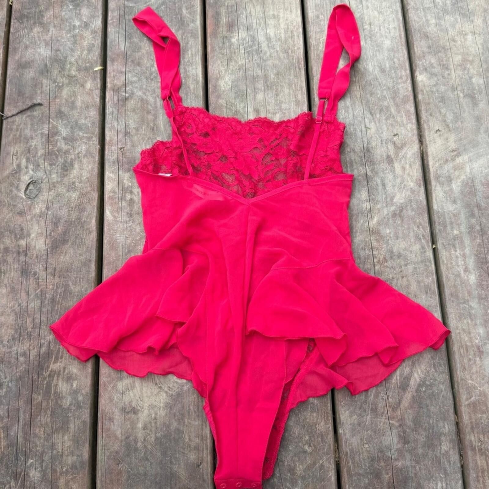 Other Victorias Secret Red Lace Ruffle Teddy Bodysuit Small Size ONE SIZE - 5 Thumbnail