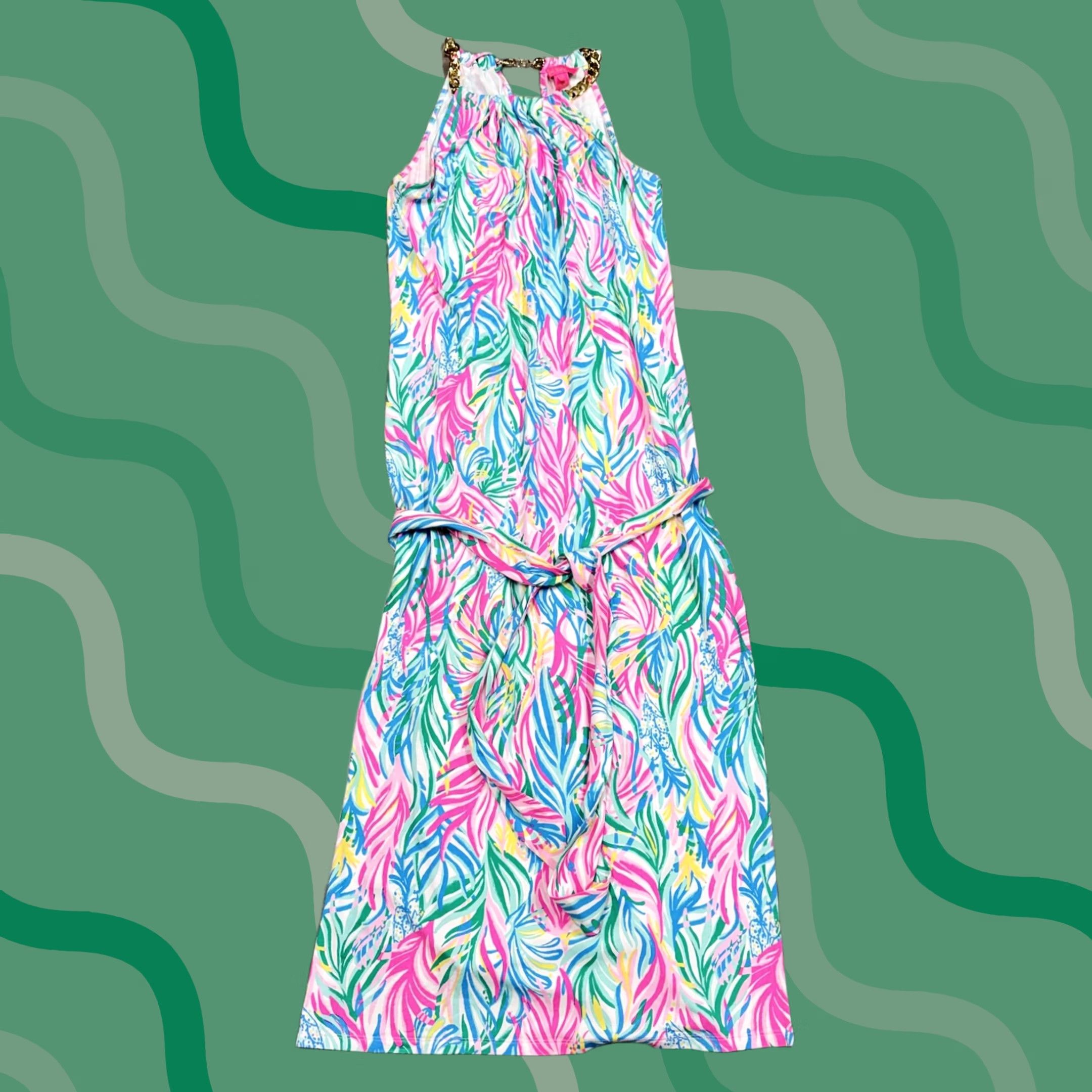 Lilly Pulitzer Lilly Pulitzer Dress Womens XS Multicolor Tropical Maxi Halter Belted Sleeveless Jersey Floral Strappy Summer 90s? Size XS / US 0-2 / IT 36-38 - 1 Thumbnail