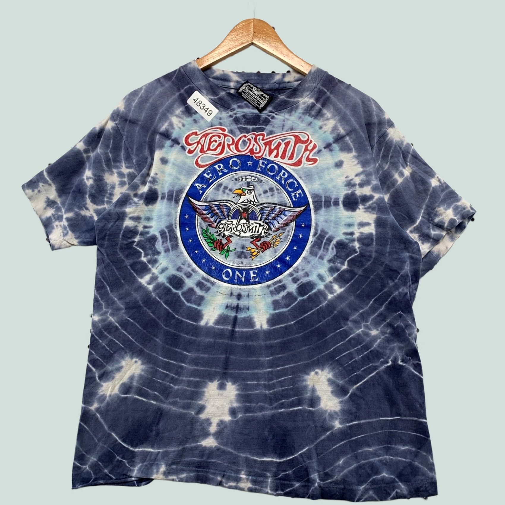 Aerosmith VINTAGE Aerosmith T Shirt Mens XL Blue Tie Dye Aero Force One Rock Band USA Shirt Adults XL Blue Crew Neck Short Sleeve Logo Graphic Print 1990s Size US XL / EU 56 / 4 - 1 Thumbnail