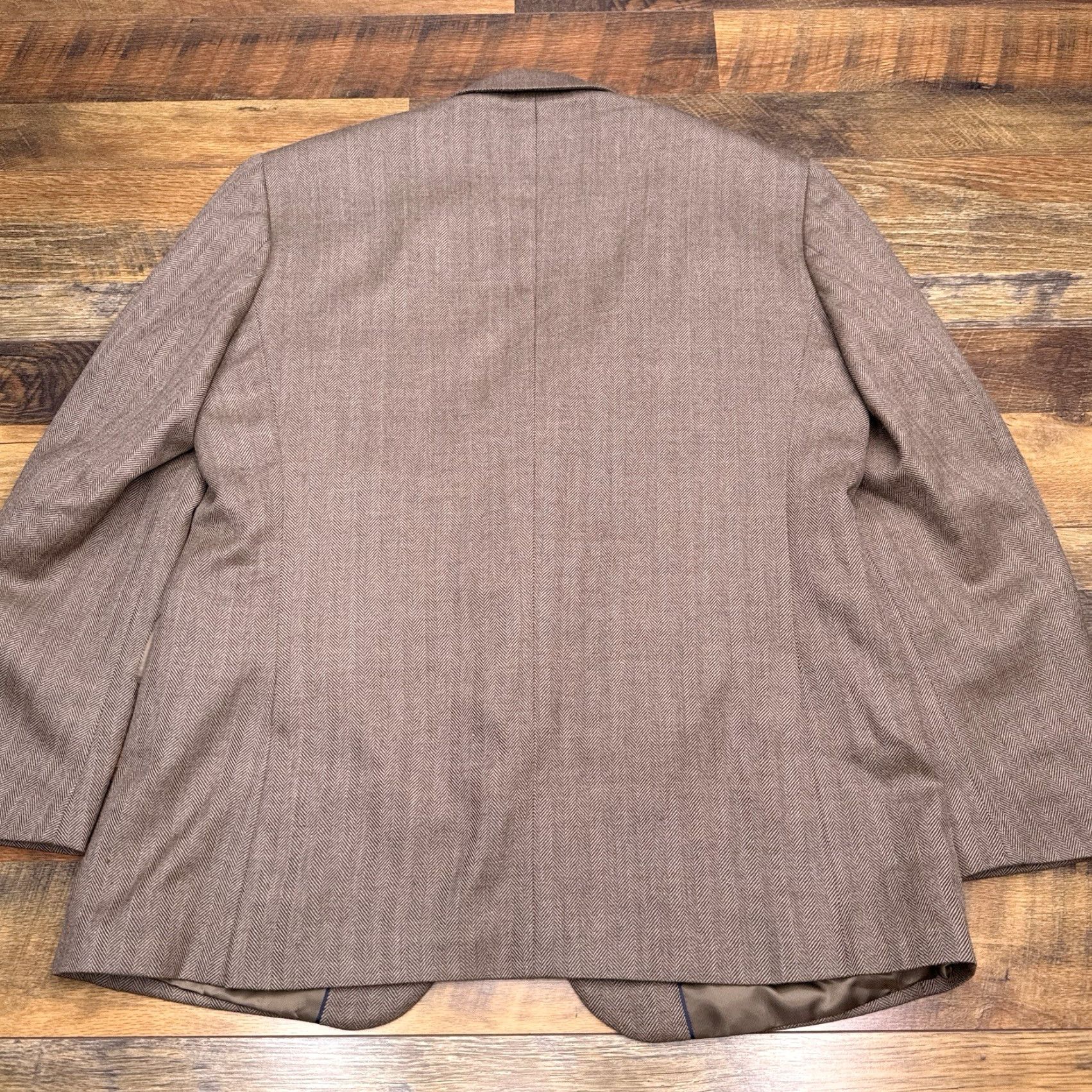 Stafford Stafford Sport Coat Blazer 46 Regular Tan Herringbone Classic Fit Wool Tweed Notch Lapel Mens Size 46R - 2 Thumbnail