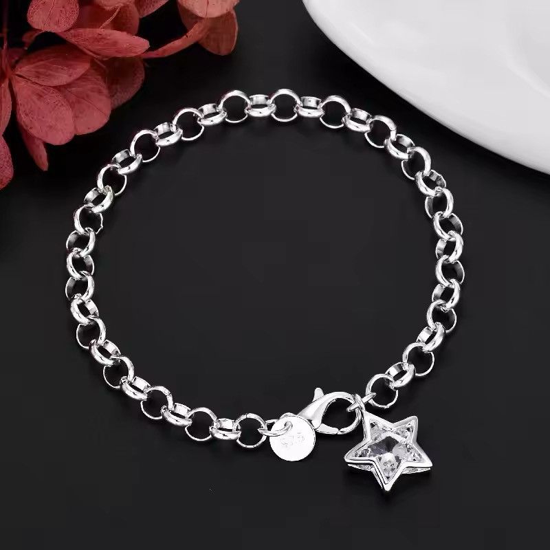 Jewelry 925 Sterling Silver Elegant Shining Crystal Star Bracelets Size ONE SIZE - 1 Thumbnail
