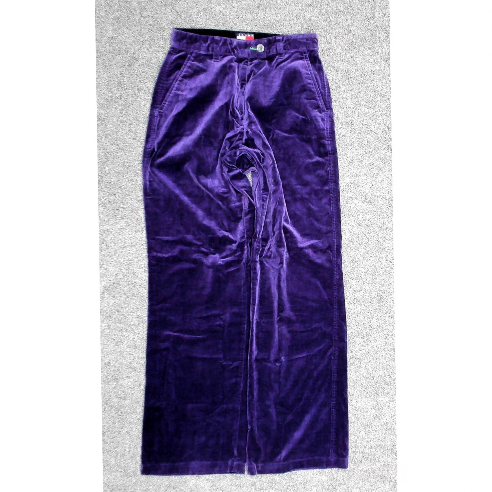 Tommy Hilfiger VINTAGE Tommy Hilfiger Purple Velvet High Waist Wide-Leg Pants Womens 4 Size 27" / US 4 / IT 40 - 3 Thumbnail