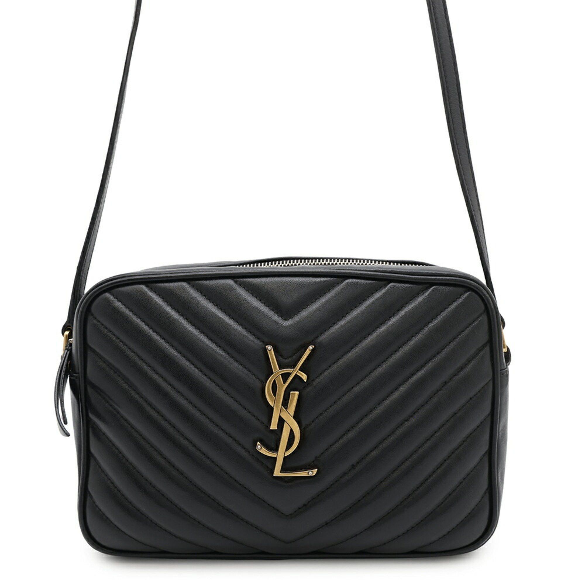Saint Laurent Shoulder Bag Lou Camera V Stitch Leather 520534 Saint Laurent Paris Black, Women's