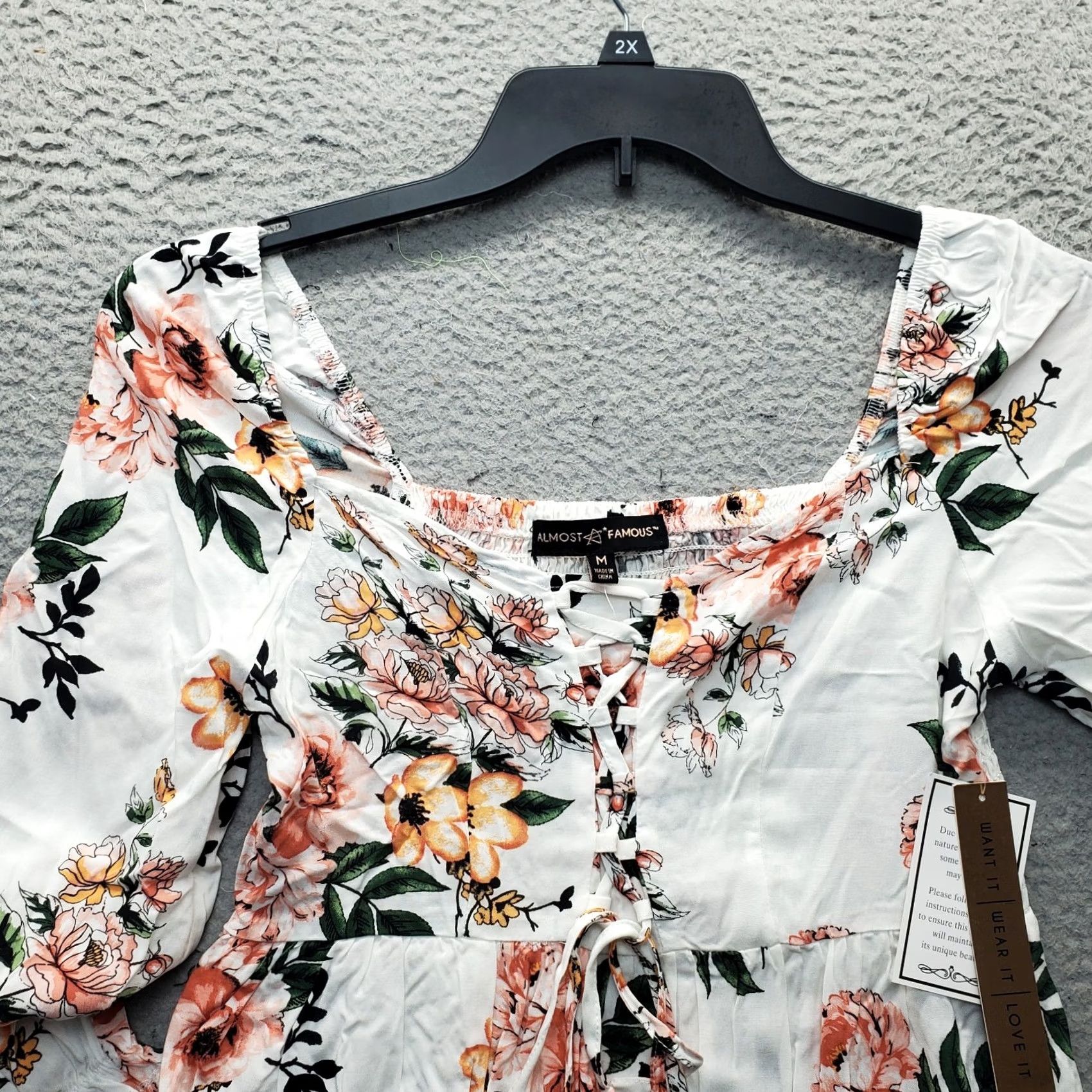 Almost Famous Almost Famous Blouse Womens Medium Multicolor Floral Off the Shoulder Lace Up Front Shirt Womens Size M Size M / US 6-8 / IT 42-44 - 5 Thumbnail