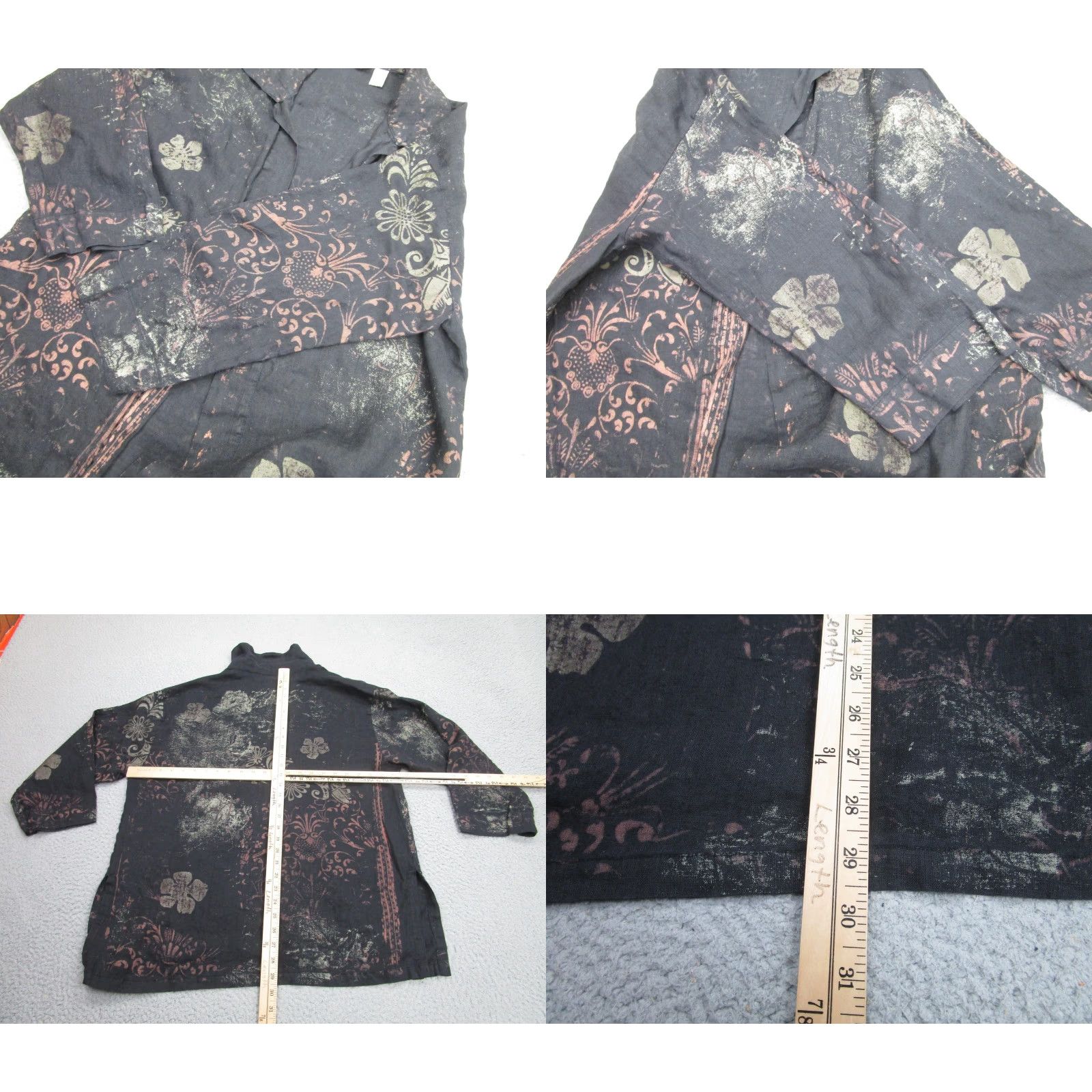 Vintage Chicos Jacket Womens 2 Black Linen Floral Boho Artsy Whimsigoth Kimono y2k grung Size XS / US 0-2 / IT 36-38 - 8 Thumbnail