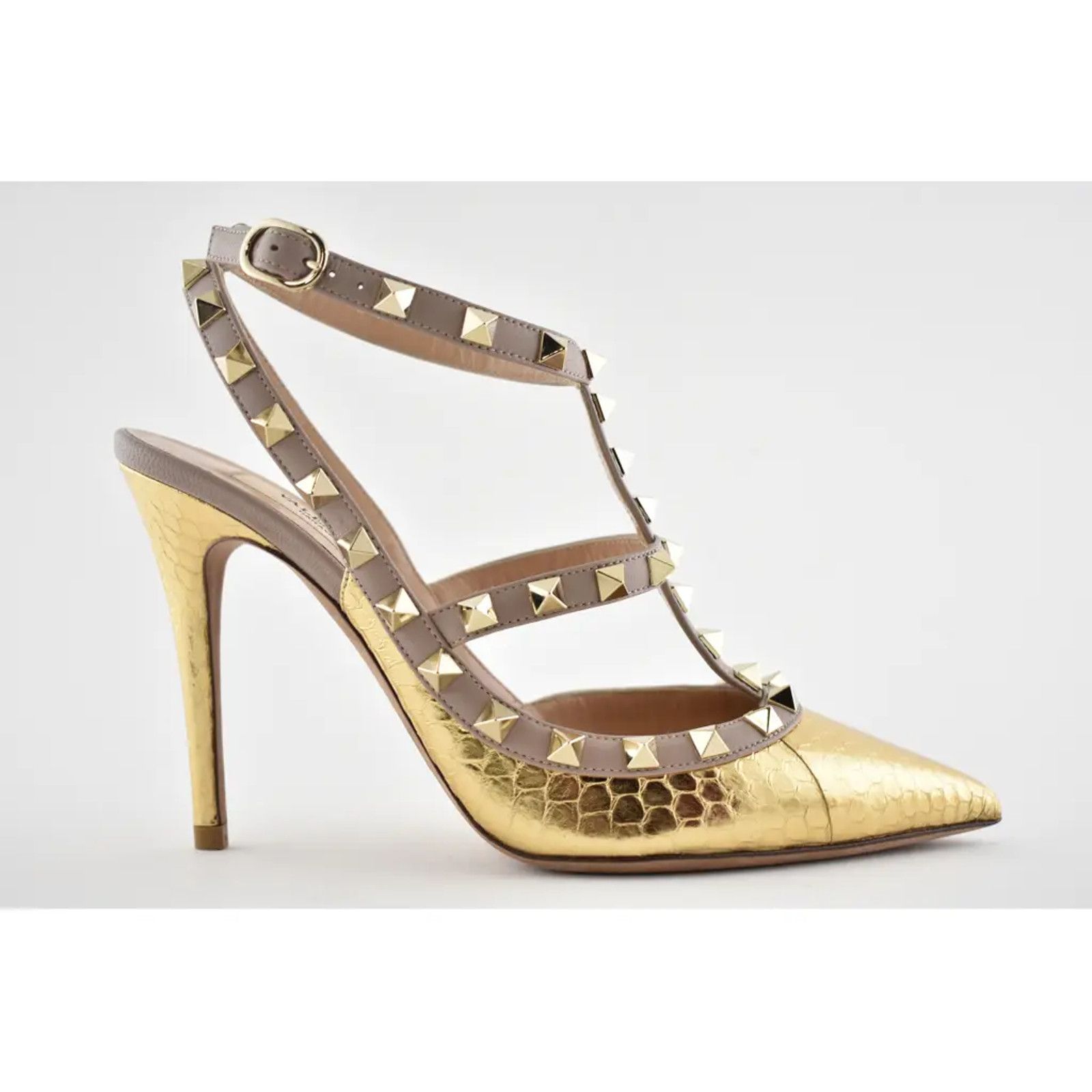 Valentino Rockstud Poudre T Ankle Strap Pointed Sandal Heel Pump 35 Size US 5 / IT 35 - 2 Thumbnail