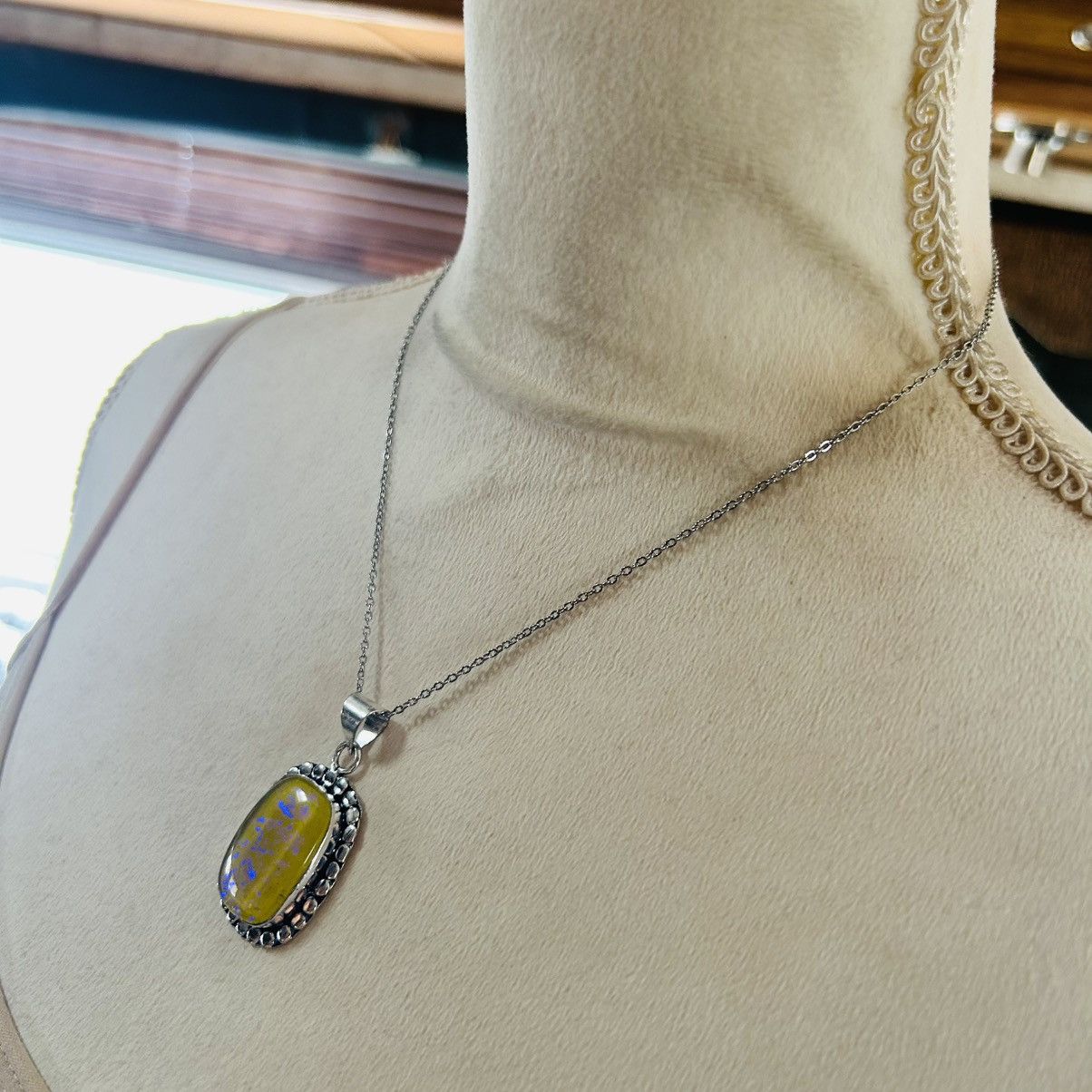 Handmade Handcrafted simulated opal framed 925 sterling necklace Size ONE SIZE - 3 Thumbnail