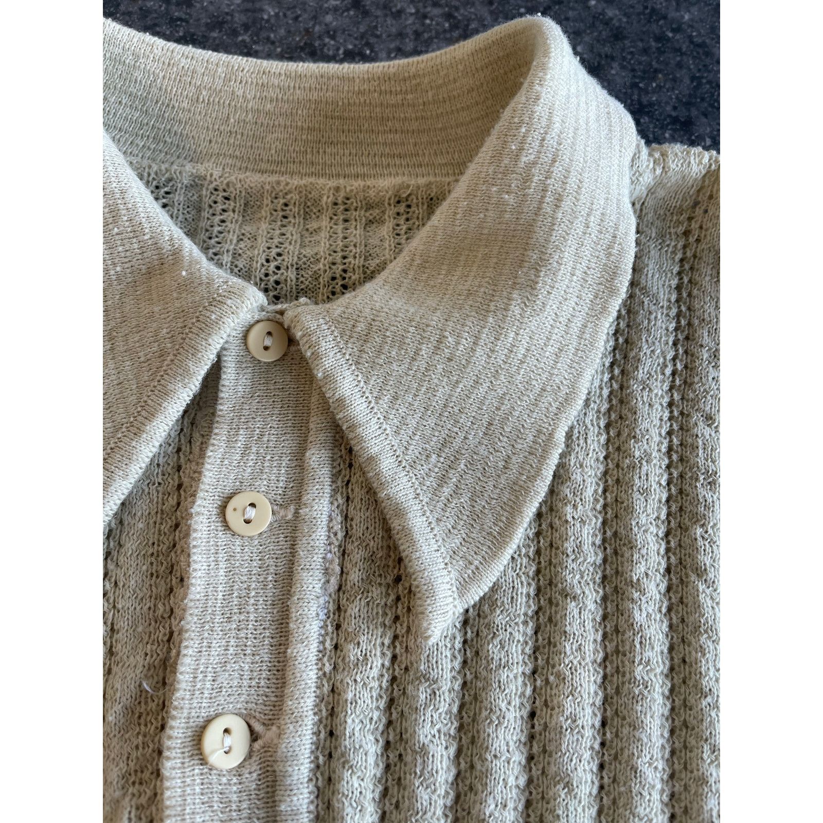Vintage American Vintage 70s Pointelle Mesh Polo Ivory L Grandpacore Size US M / EU 48-50 / 2 - 8 Thumbnail