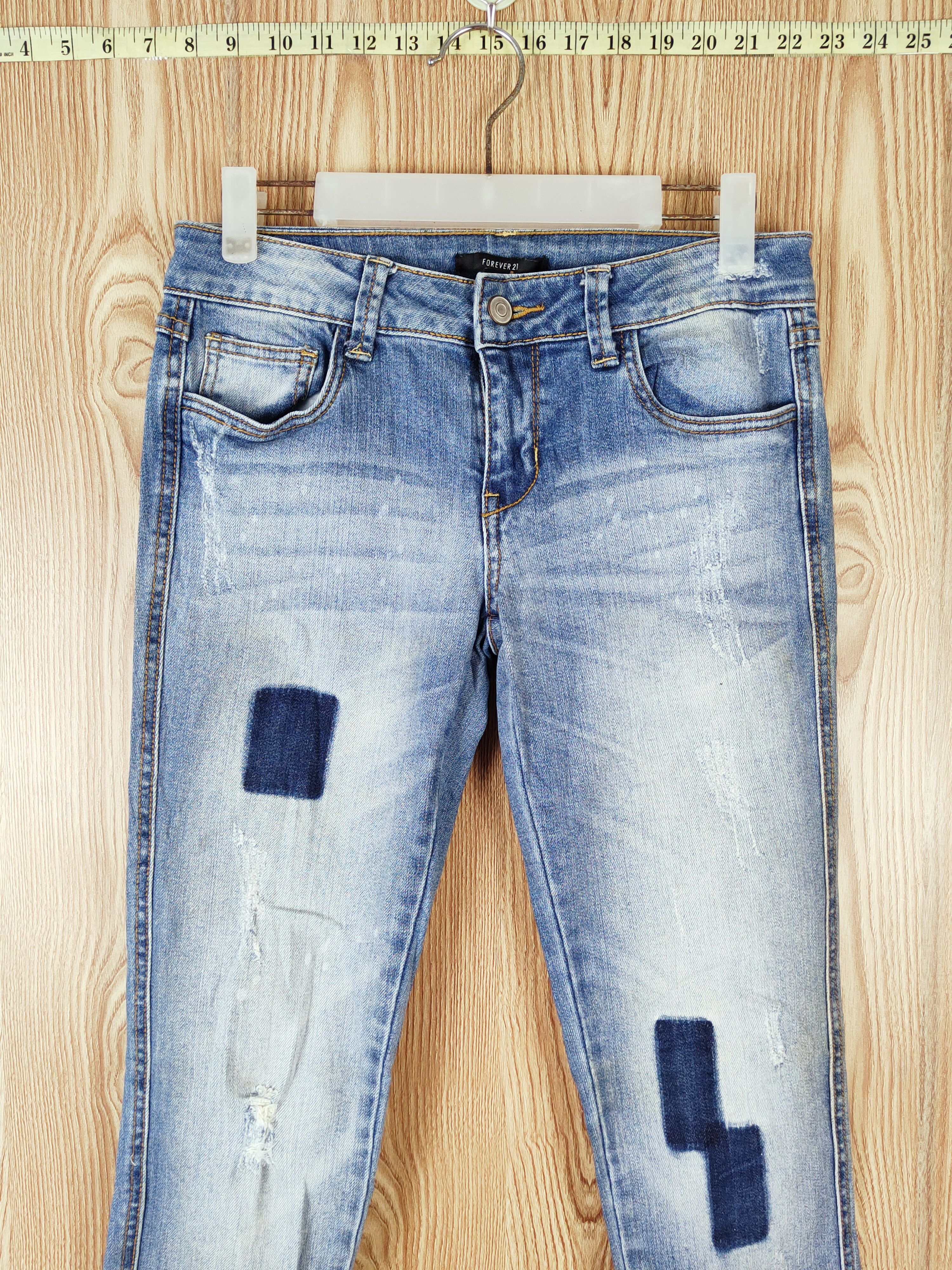 Forever 21 × Vintage Forever 21 Blue Distressed Ripped Skinny Jeans Size 29" - 2 Thumbnail