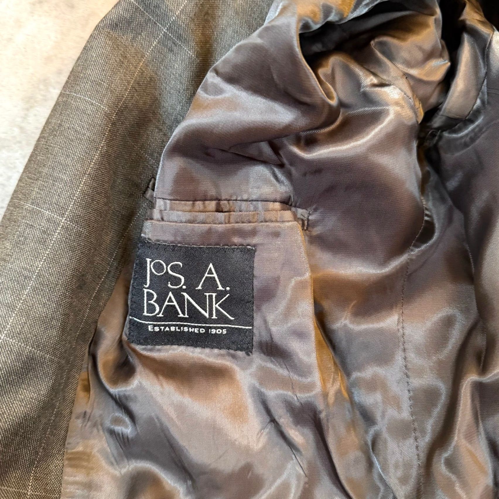 Jos. A. Bank Jos. A. Bank Grey Windowpane Two Button Blazer Sport Coat Wool Mens 46L Size 46R - 6 Thumbnail