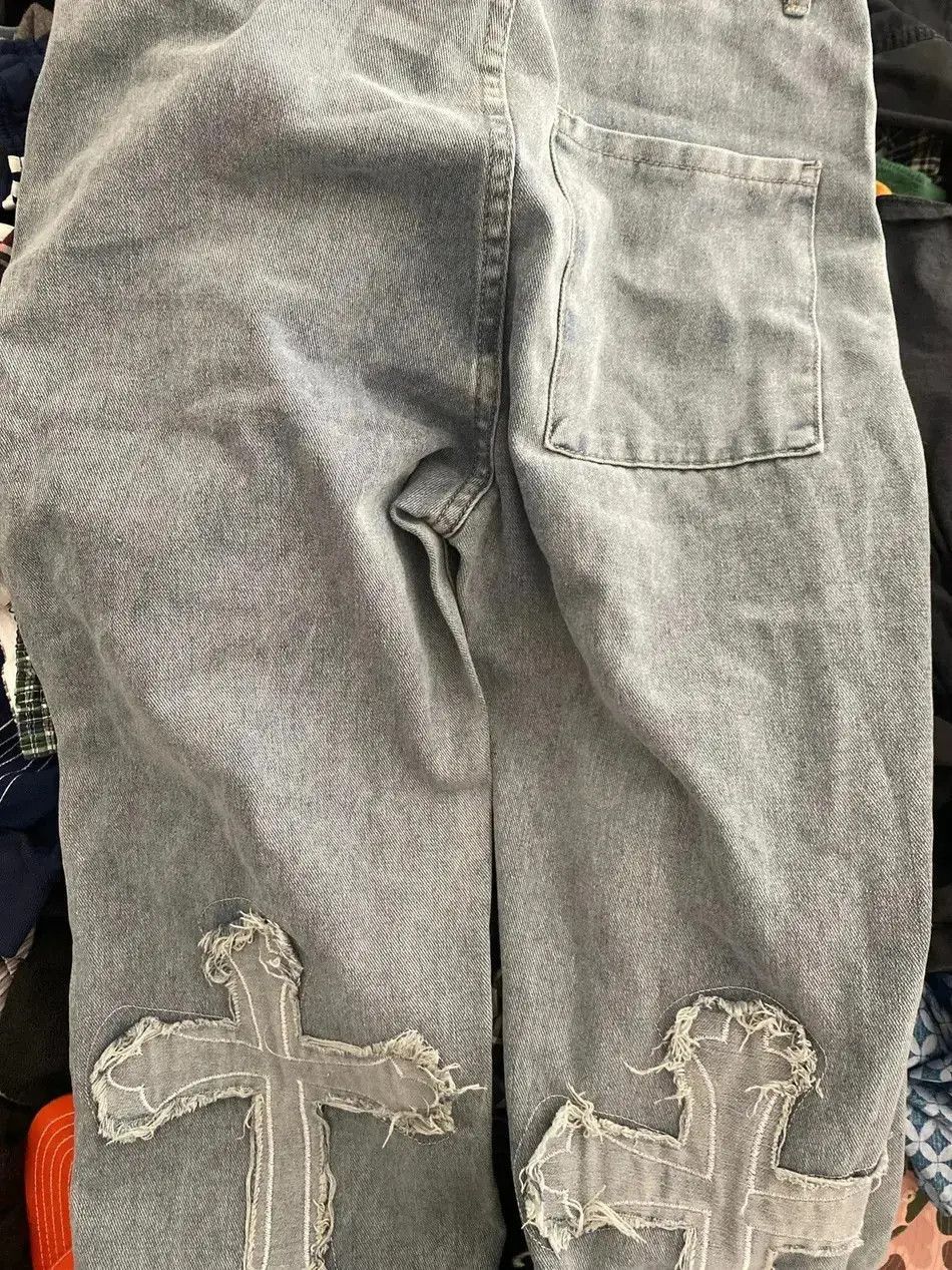 Japanese Brand Jeans with cross edges hip-hop baggy korean style y2k punk Size US 32 / EU 48 - 4 Thumbnail