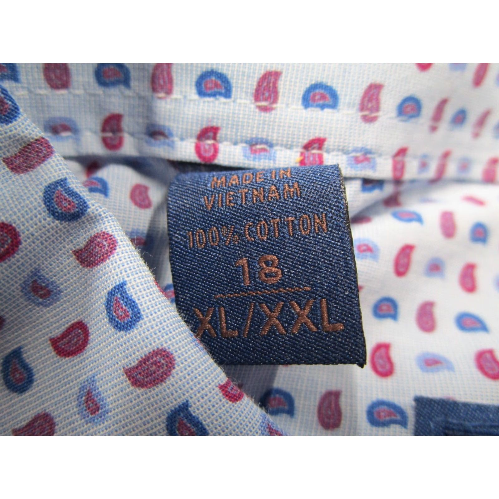 David Donahue DAVID DONAHUE Dress Shirt Mens 18 XL Blue Paisley Button Up Workwear Modern Classic Size 46R - 4 Thumbnail