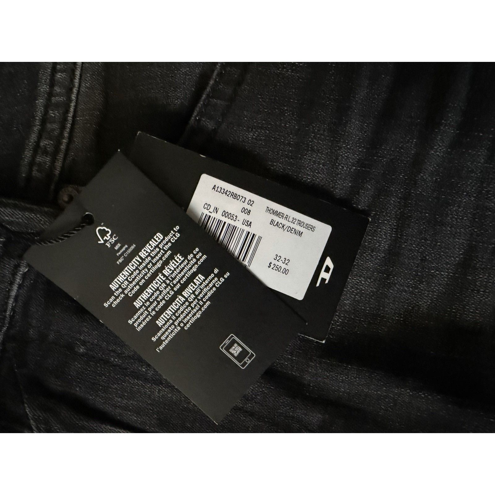 Diesel Diesel Mens Thommer Slim Fit Jeans RB073 Black Size 32/32 Size US 32 / EU 48 - 8 Thumbnail