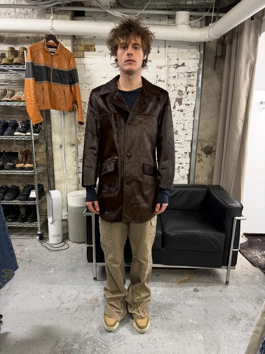 Vintage 1990s Archive Brown Pony Hair Leather Long Coat Size US M / EU 48-50 / 2 - 3 Thumbnail