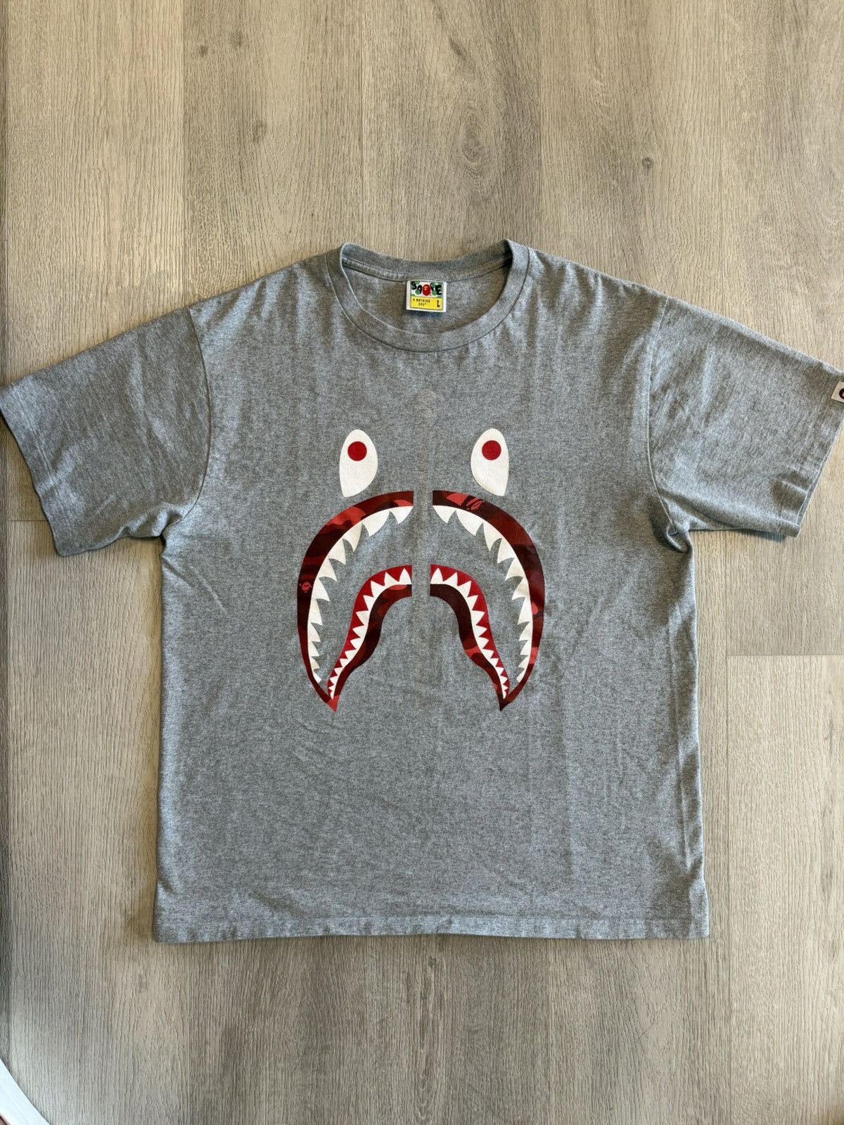 Bape A Bathing Ape (BAPE) Red Camo Shark Tee - Grey (Size L) Size US L / EU 52-54 / 3 - 1 Thumbnail