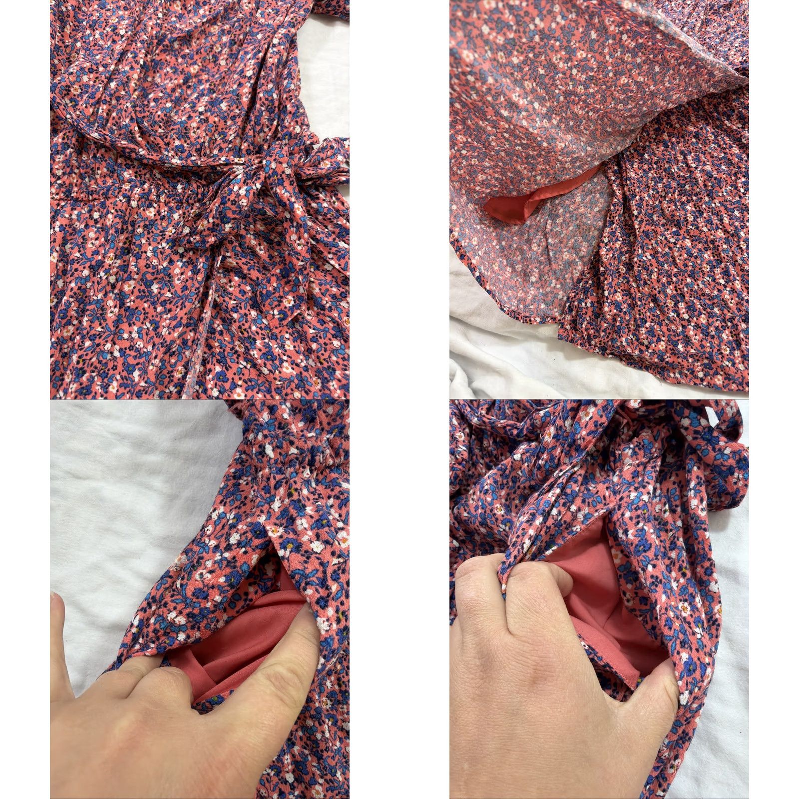 Gap VINTAGE? (No) -> Just: Gap Wrap Dress Women’s Medium Tie Sleeve Pink Flowers Pockets Knee Length Dress Size M / US 6-8 / IT 42-44 - 8 Thumbnail