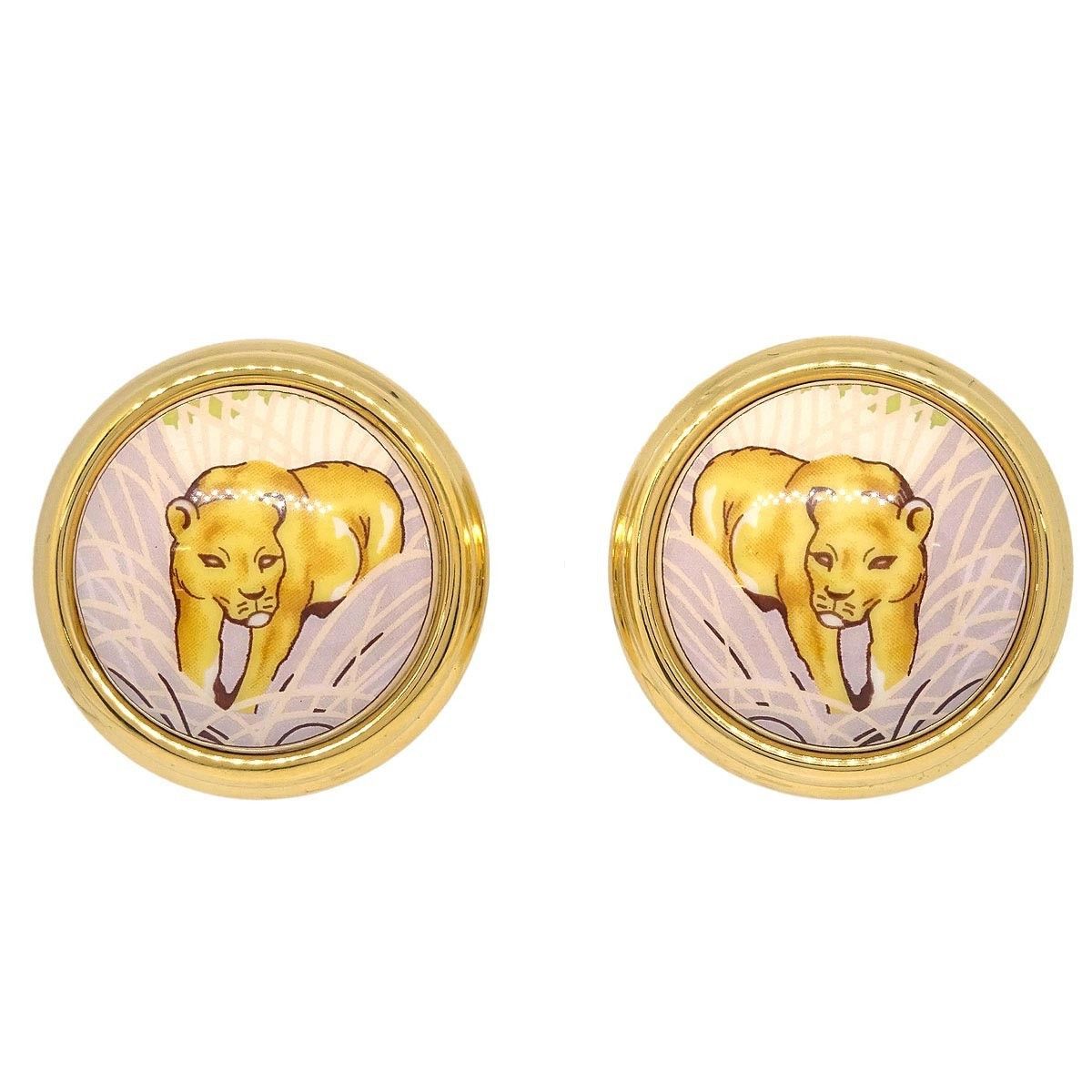Hermes Hermes Vintage Round Clip-On Earrings Printed Enamel and Metal Size ONE SIZE - 1 Thumbnail