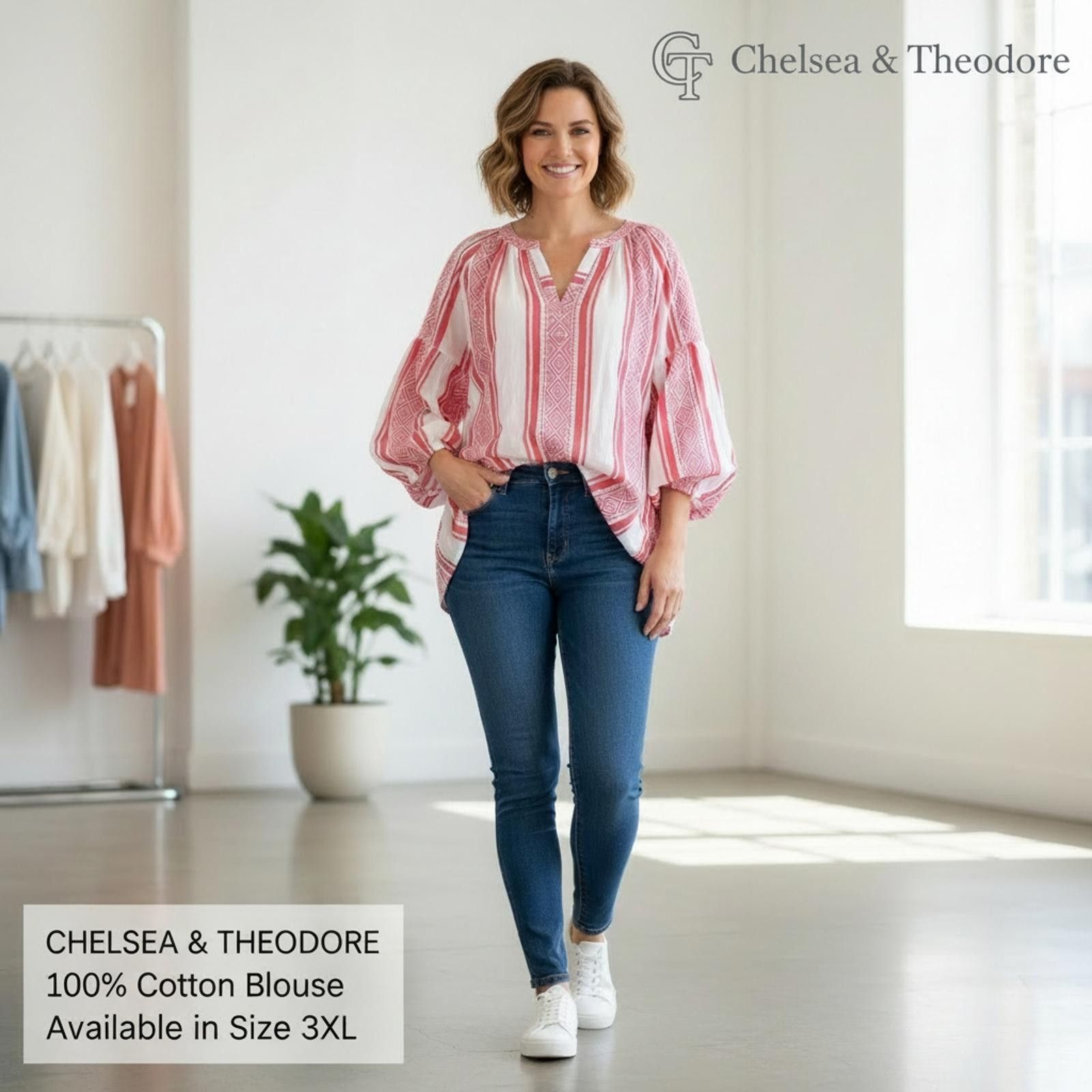 Other Chelsea & Theodore Women's 100% Cotton Blouse Size 3XL Size 3XL / US 20-22 - 2 Thumbnail