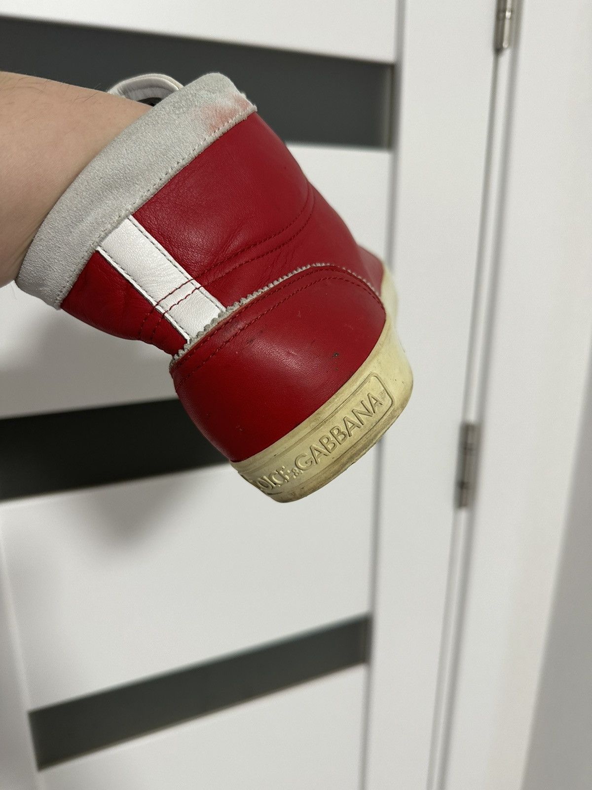 Dolce & Gabbana × Vintage Dolce Gabbana Leather Sneakers Hi Top Red White Vintage Size US 10 / EU 43 - 7 Thumbnail