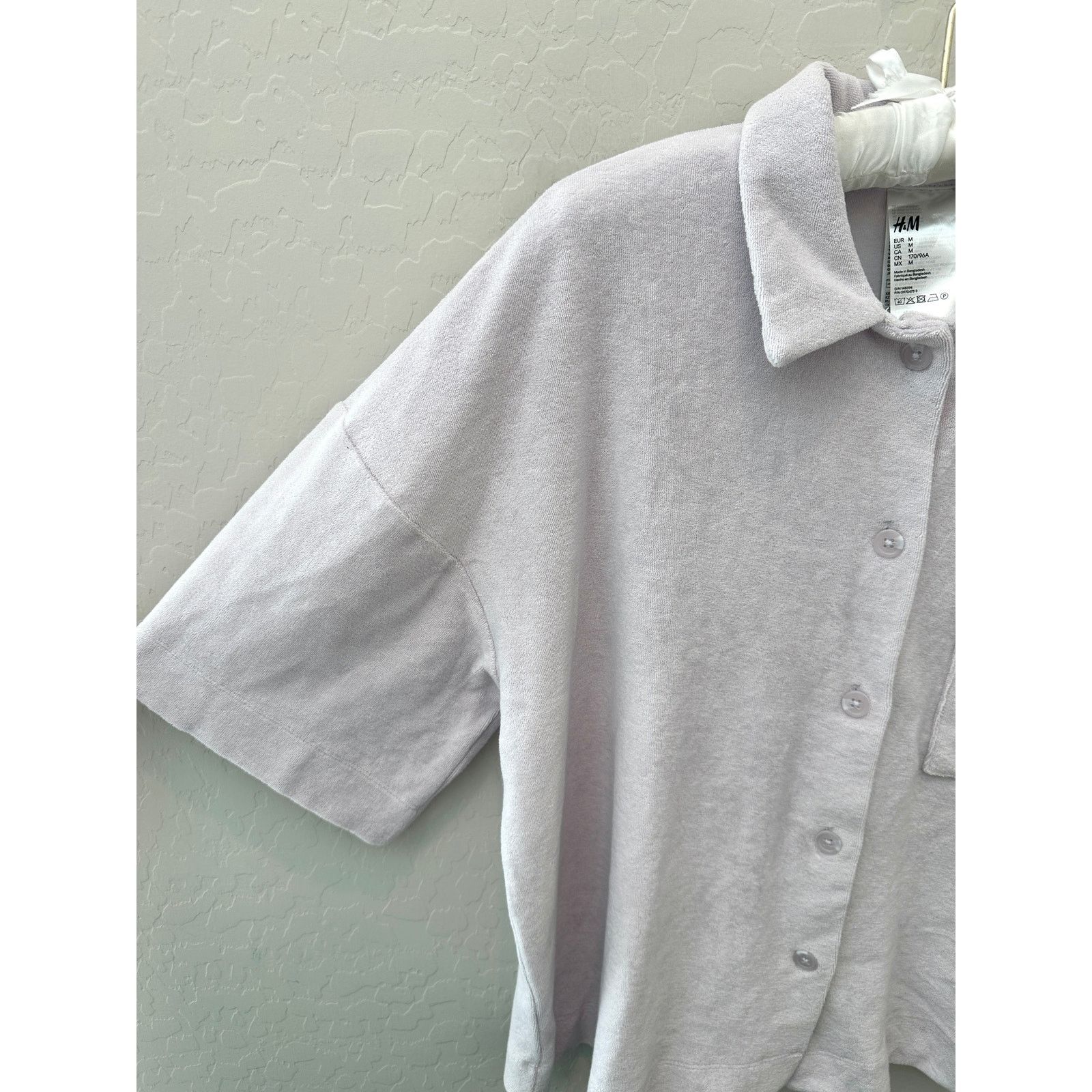 H&M H&M | Light Purple Terry Button Front Short Sleeve Shirt Size M / US 6-8 / IT 42-44 - 3 Thumbnail