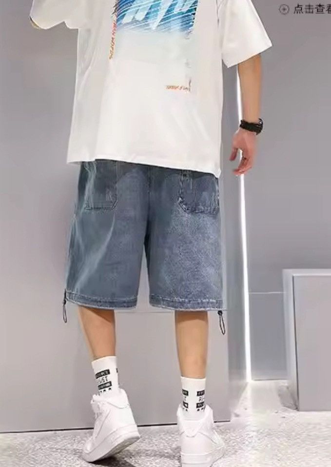 Jean Ripped Denim Cargo Shorts - Light Wash, Distressed Size US 29 - 3 Thumbnail