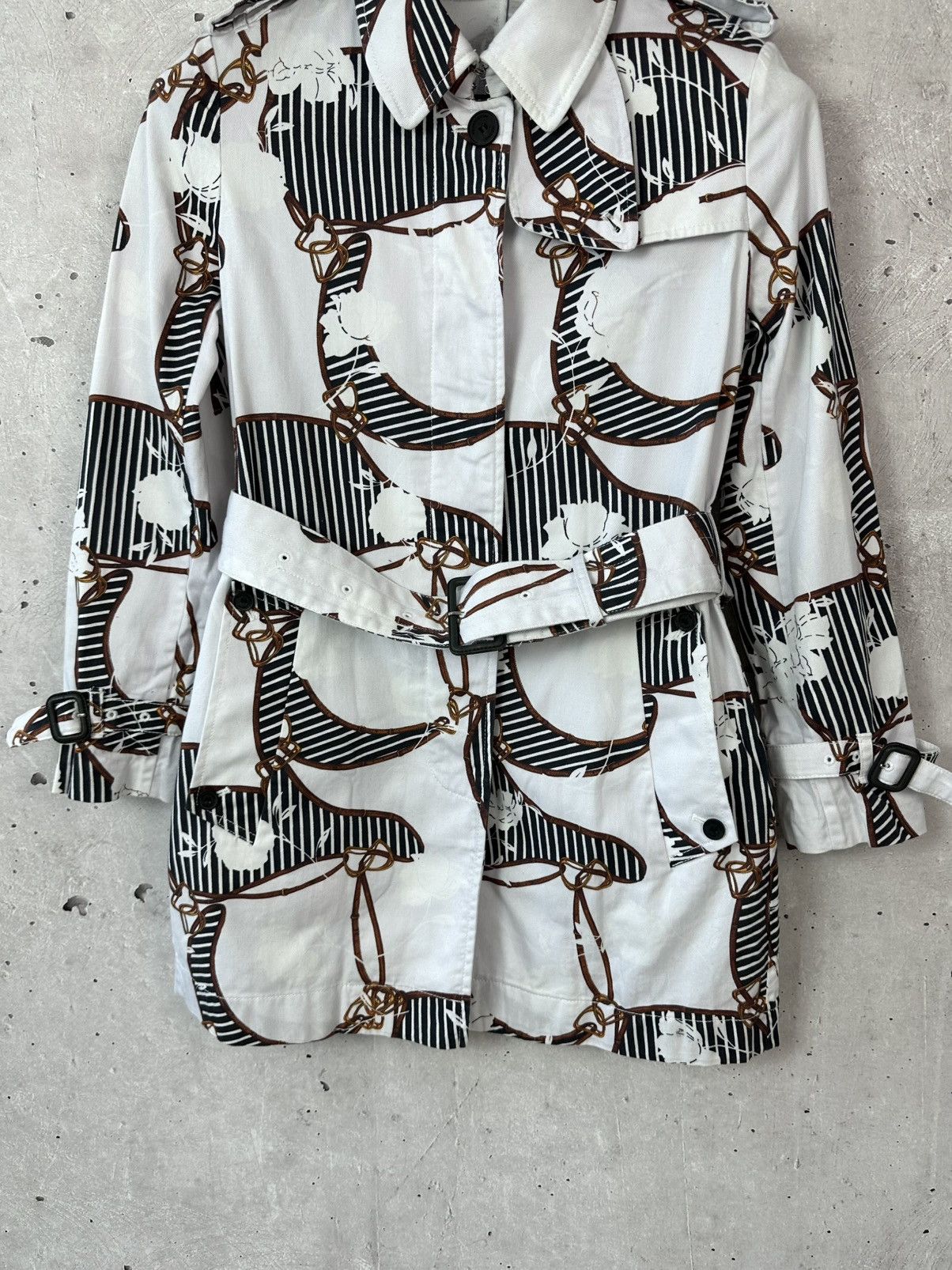 Aquascutum Aquascutum Heritage Floral White Cotton Belt Trench Coat Size XS / US 0-2 / IT 36-38 - 3 Thumbnail
