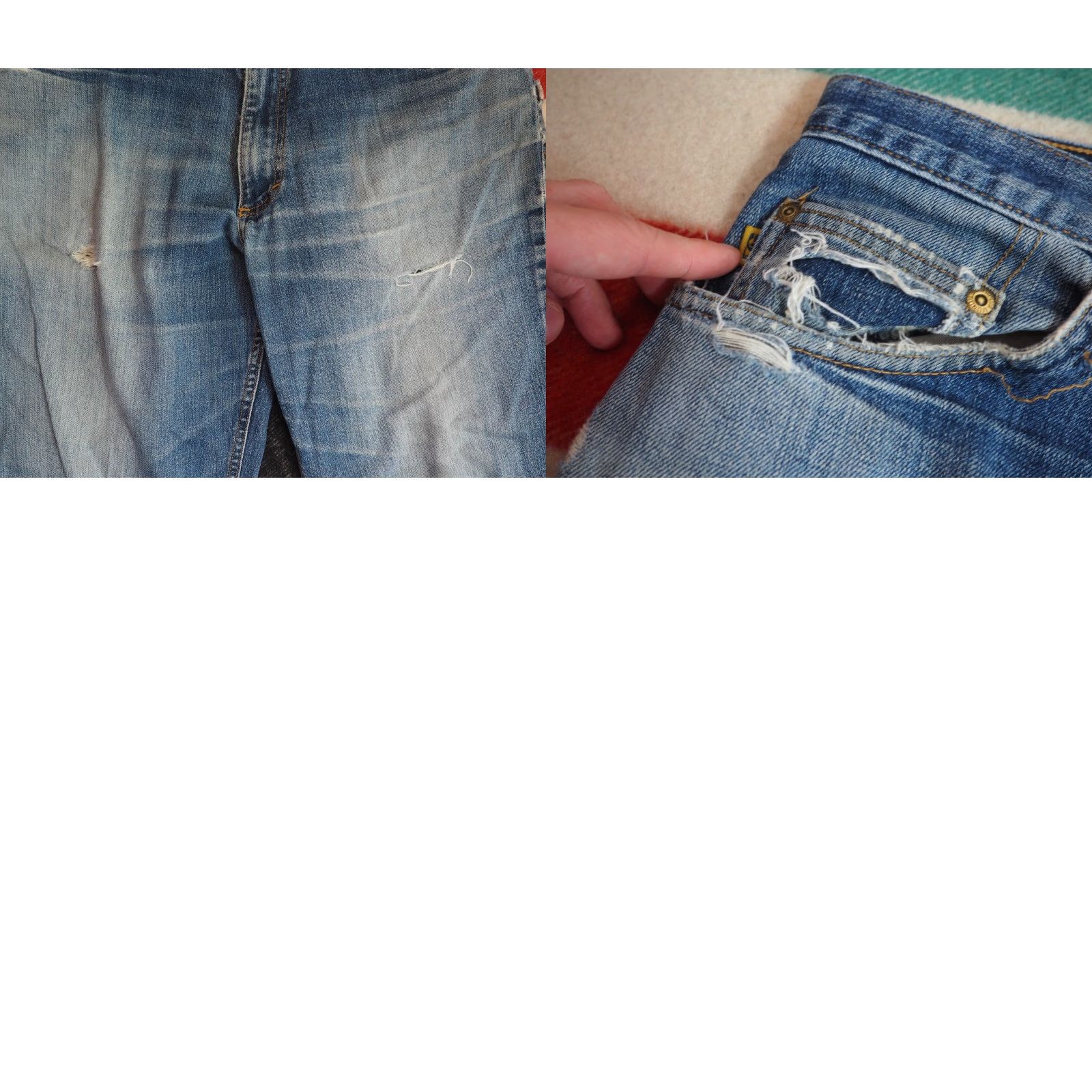 Denime VTG 90s Diamond Gusset Jeans Blue Denim 36x32 - Straight Leg - Faded Distressed Rockabilly USA 36 Mens Womens Boys Girls Size US 36 / EU 52 - 8 Thumbnail