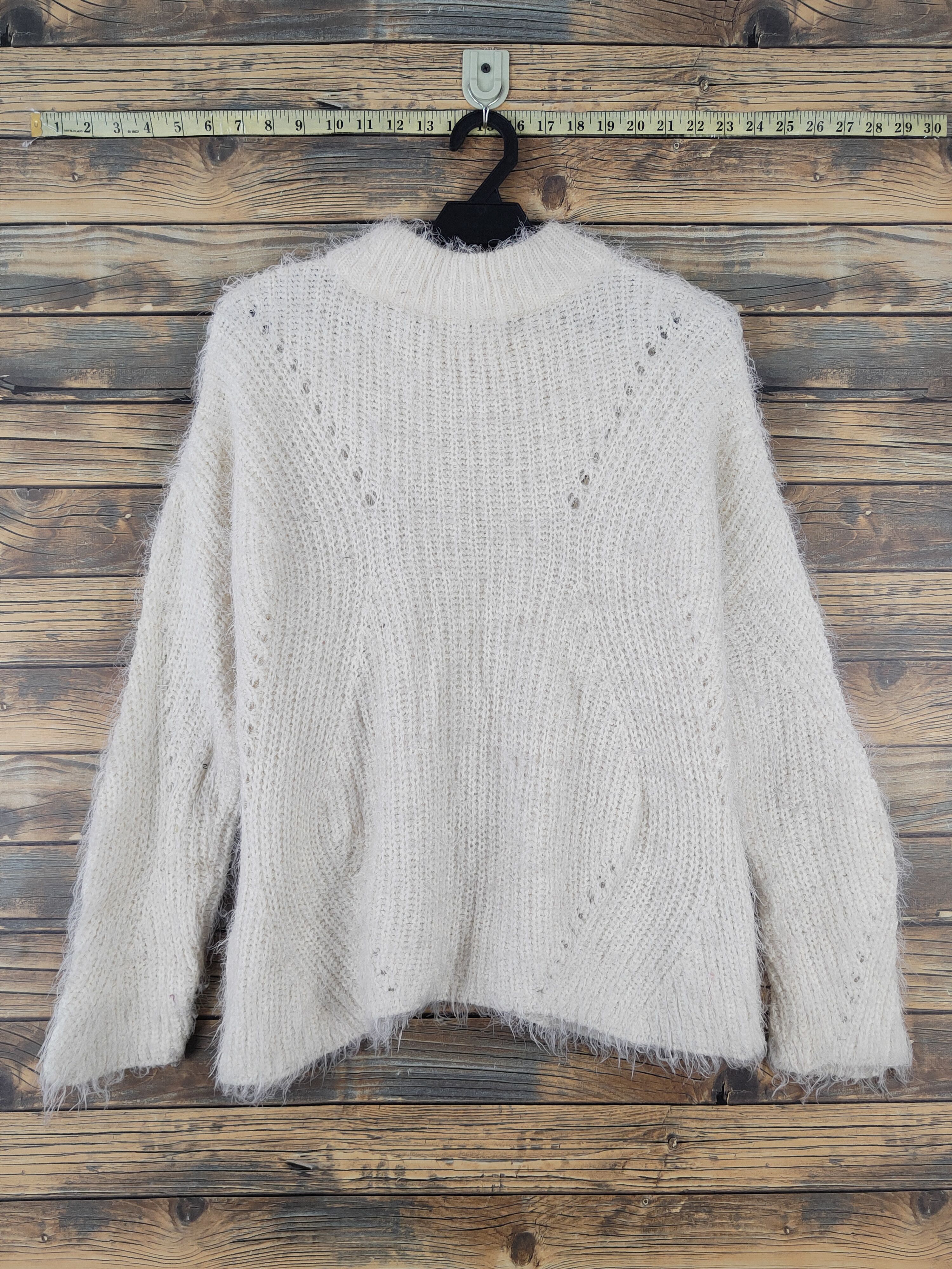 Japanese Brand Merci-u Ivory Shag Shaggy Fur Mohair Knitwear #W2133 Size L / US 10 / IT 46 - 7 Thumbnail