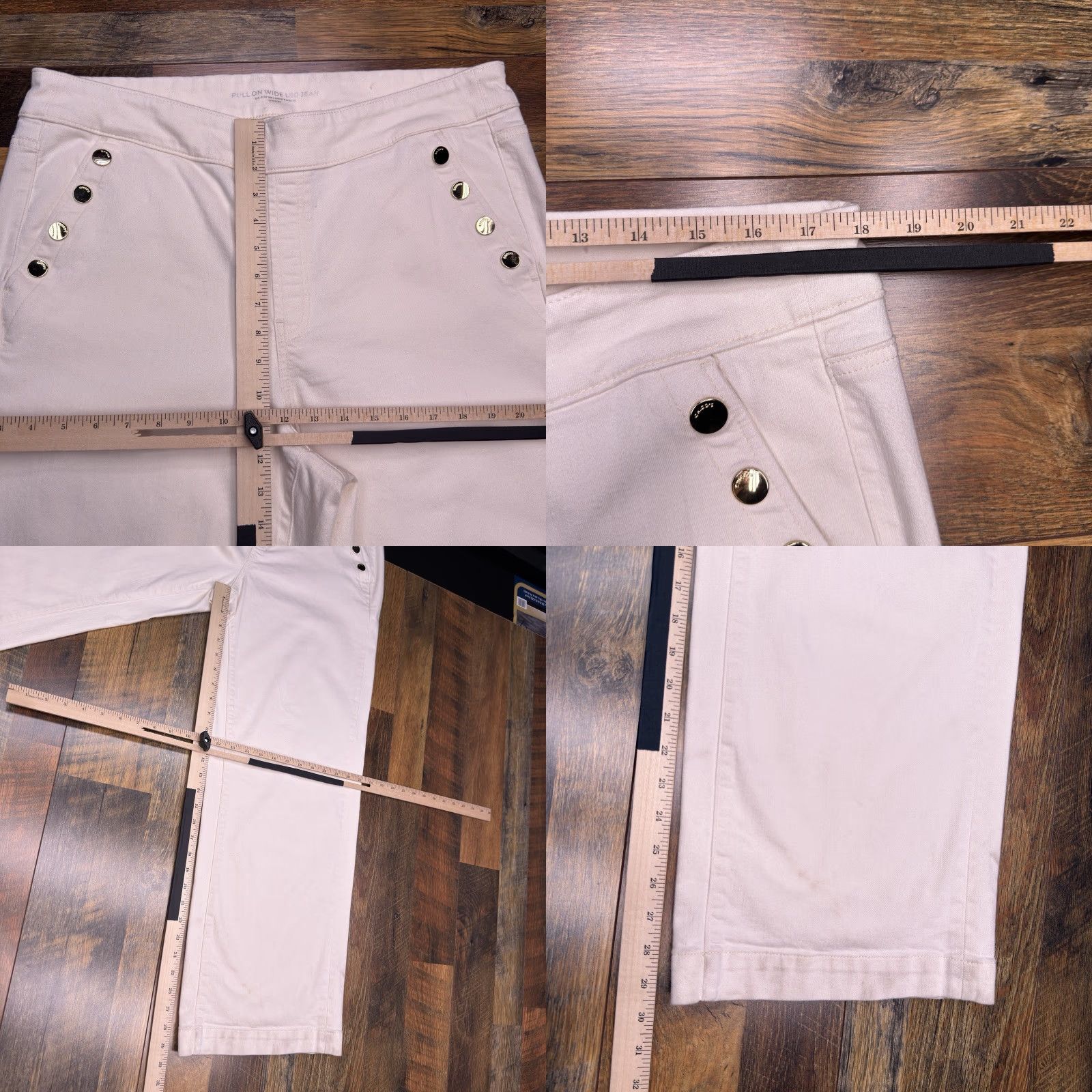 Vintage Chicos Jeans Chicos Pull On Wide Leg Jeans Womens 3R Ivory Cotton Blend Stretch Button High Rise Denim 29.5 Inseam Regular Machine Washable Size 3 Size 26" / US 2 / IT 38 - 8 Thumbnail