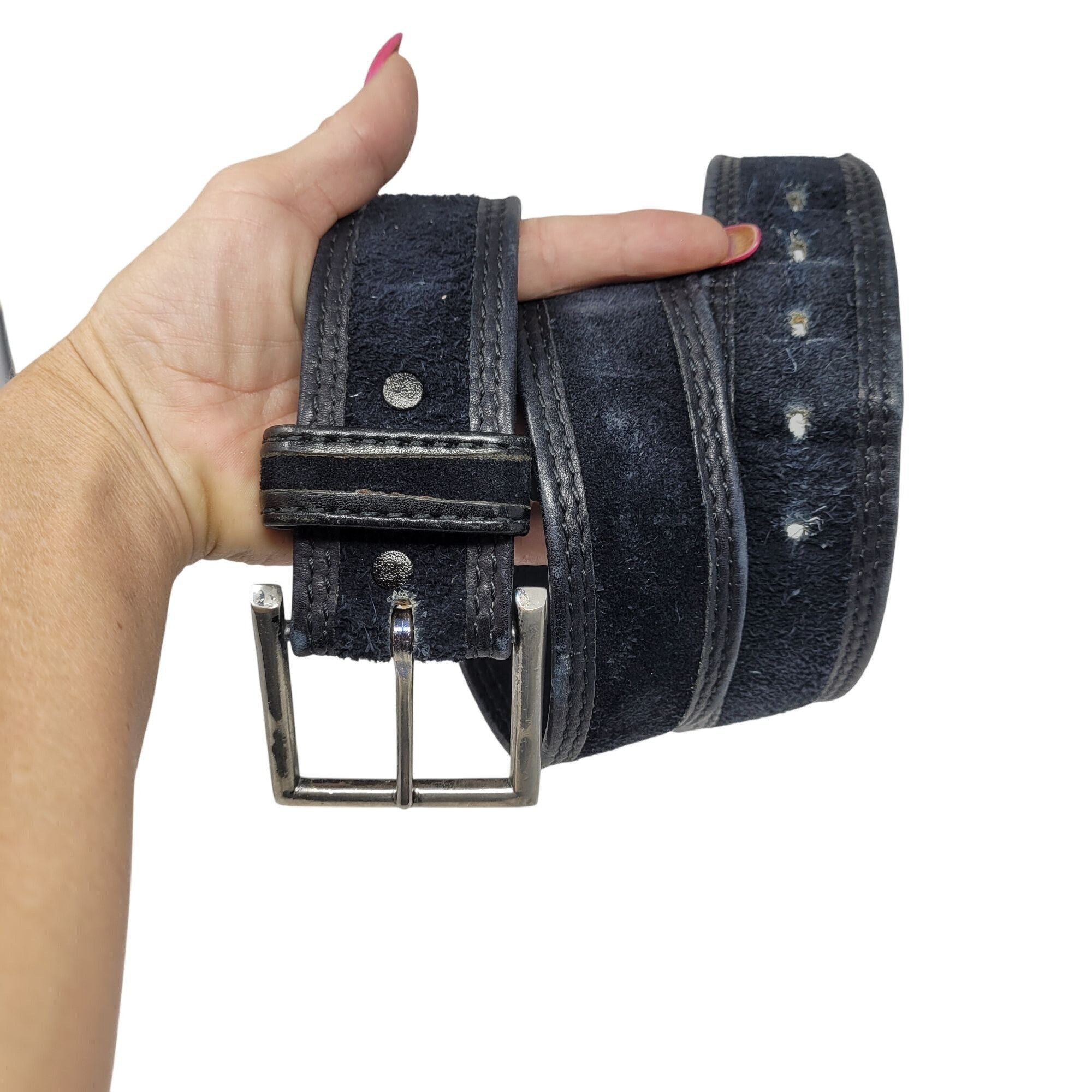 Other Vintage Mens Thick Rugged 38" Steerhide Leather Belt Black H Size 38 - 1 Thumbnail