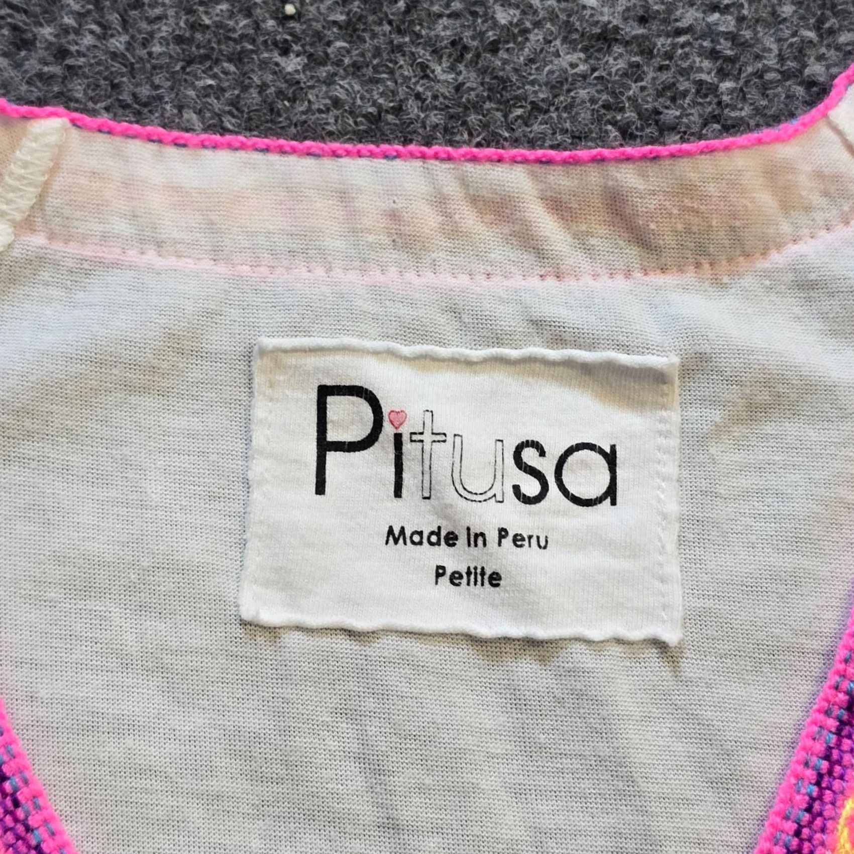 Vintage Pitusa Top Womens XL White Pink Embroidery V Neck Stretch Casual Boho Peru Shirt Ladies Size XL / US 12-14 / IT 48-50 - 3 Thumbnail