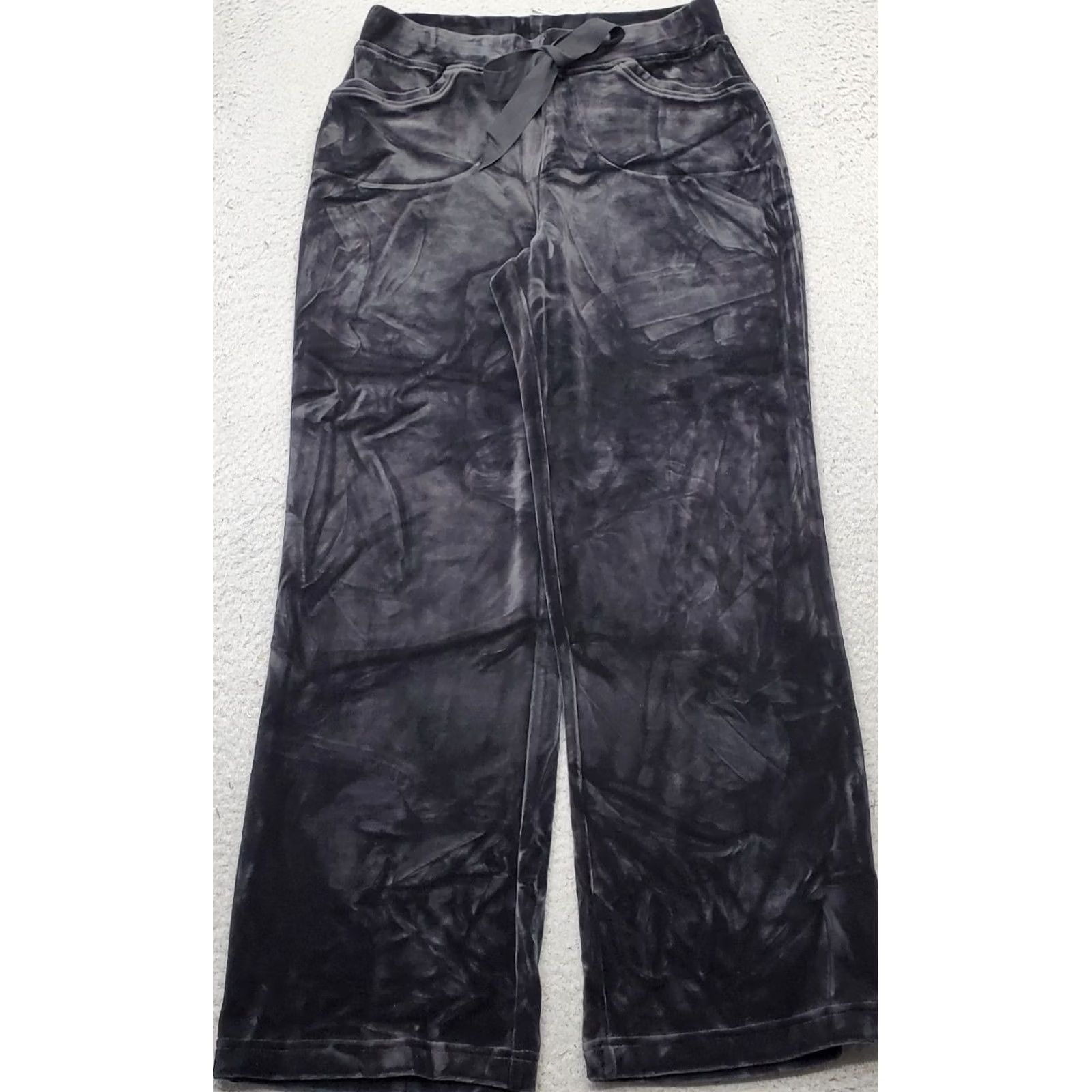 Talbots Talbots Lounge Pants Womens PS Black Velour Comfort Wide Leg Drawstring Waist Size 28" / US 6 / IT 42 - 2 Thumbnail