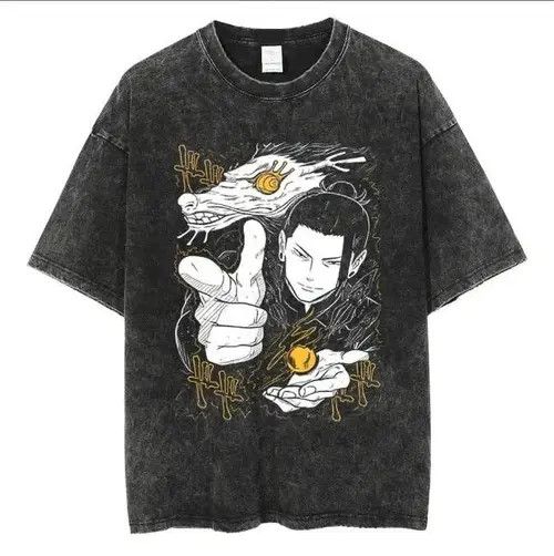 image of Y2K Vintage Styled Suguru Geto Jujutsu Kaisen T-Shirt in Black, Men's (Size Small)