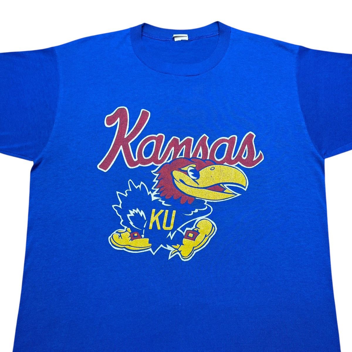 NCAA 1980s NCAA Kansas Jayhawks Spell Out Mascot Graphic T-Shirt Size US L / EU 52-54 / 3 - 5 Thumbnail