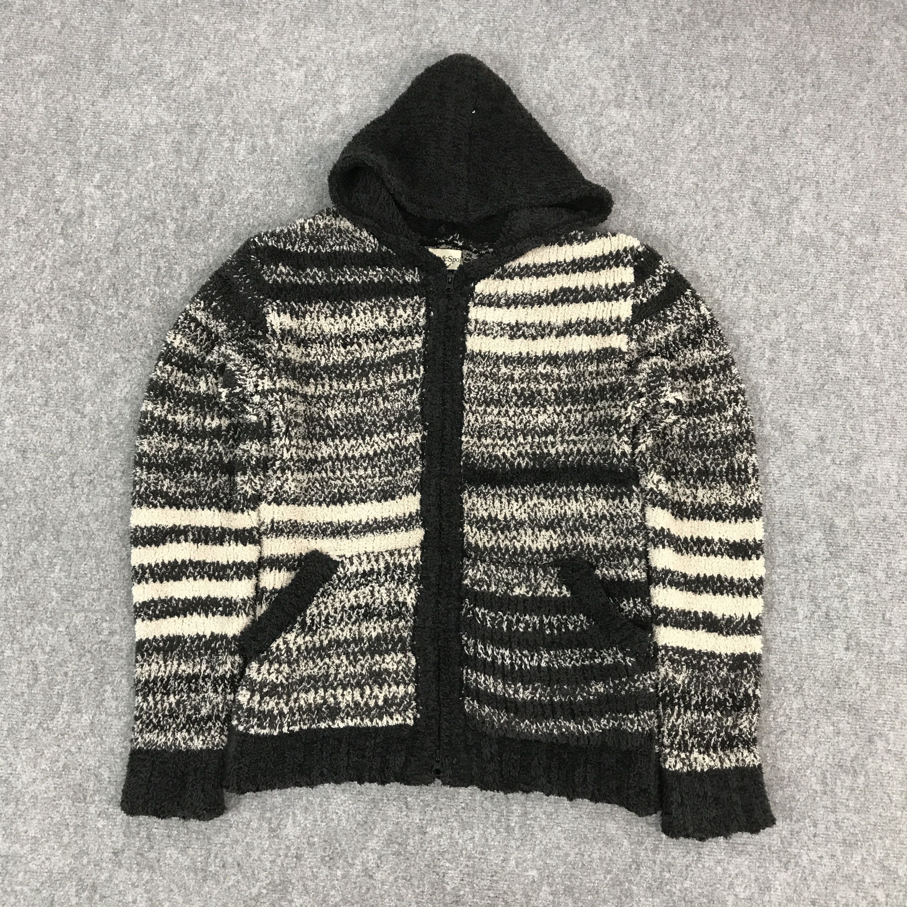 JAPAN STRIPED HUB SPOKE ZIPPER HOODIES KNITWEAR JACKET